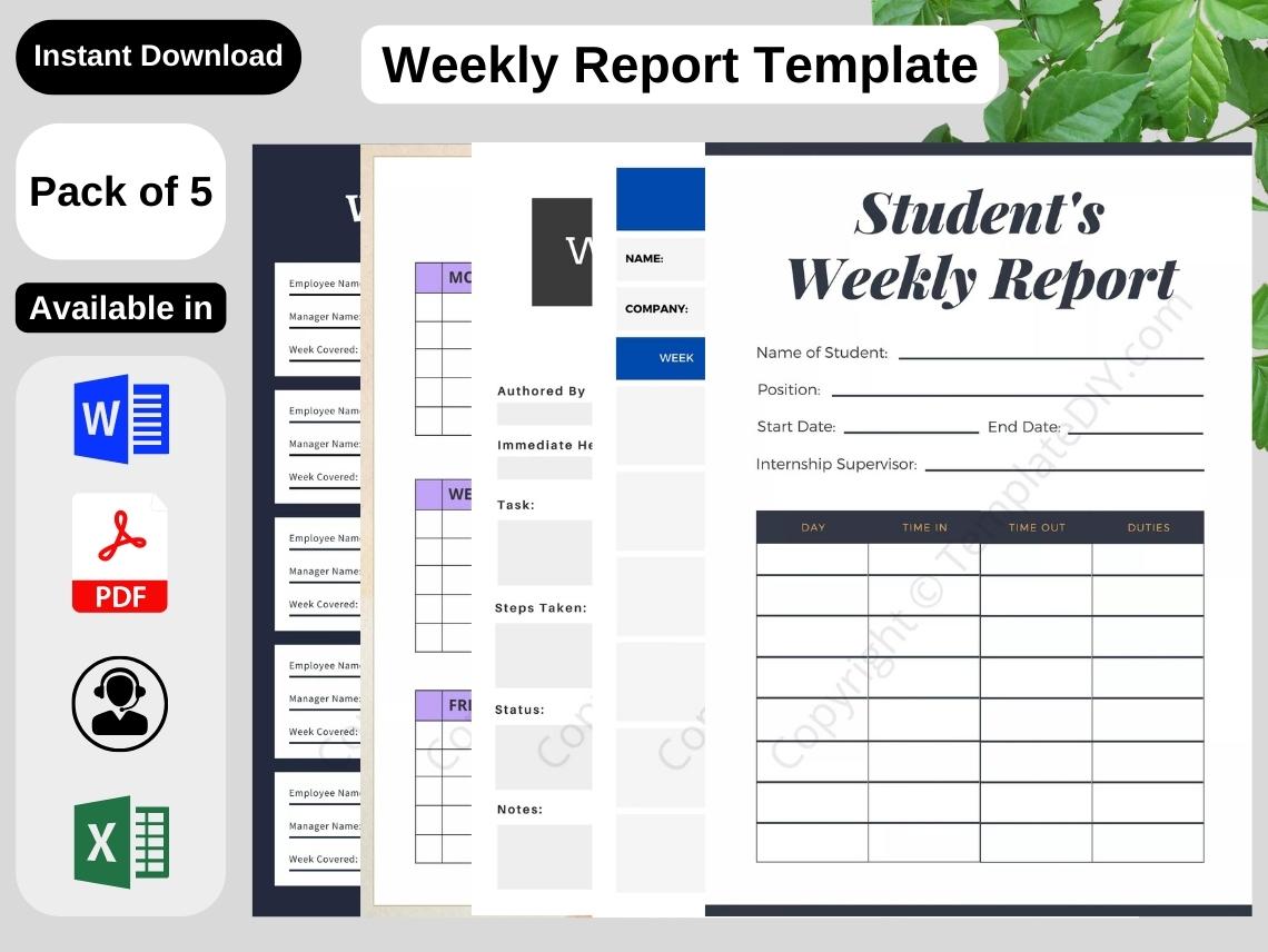 Weekly Report Template Blank Printable PDF, Word, Excel