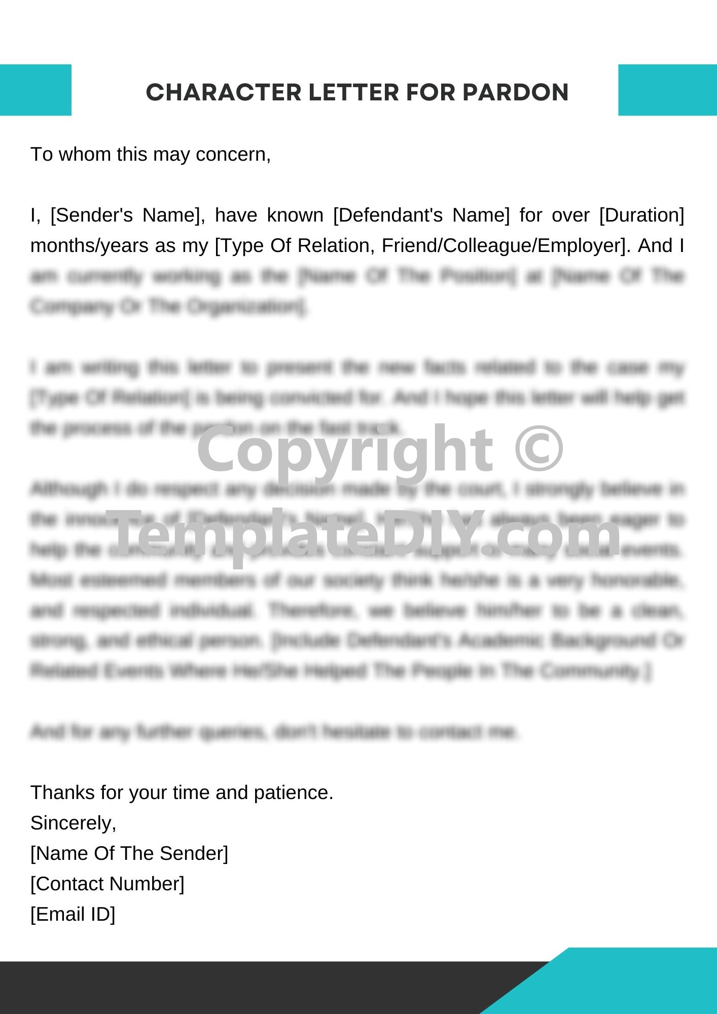 Character Letter for Pardon Template PDF Word Download