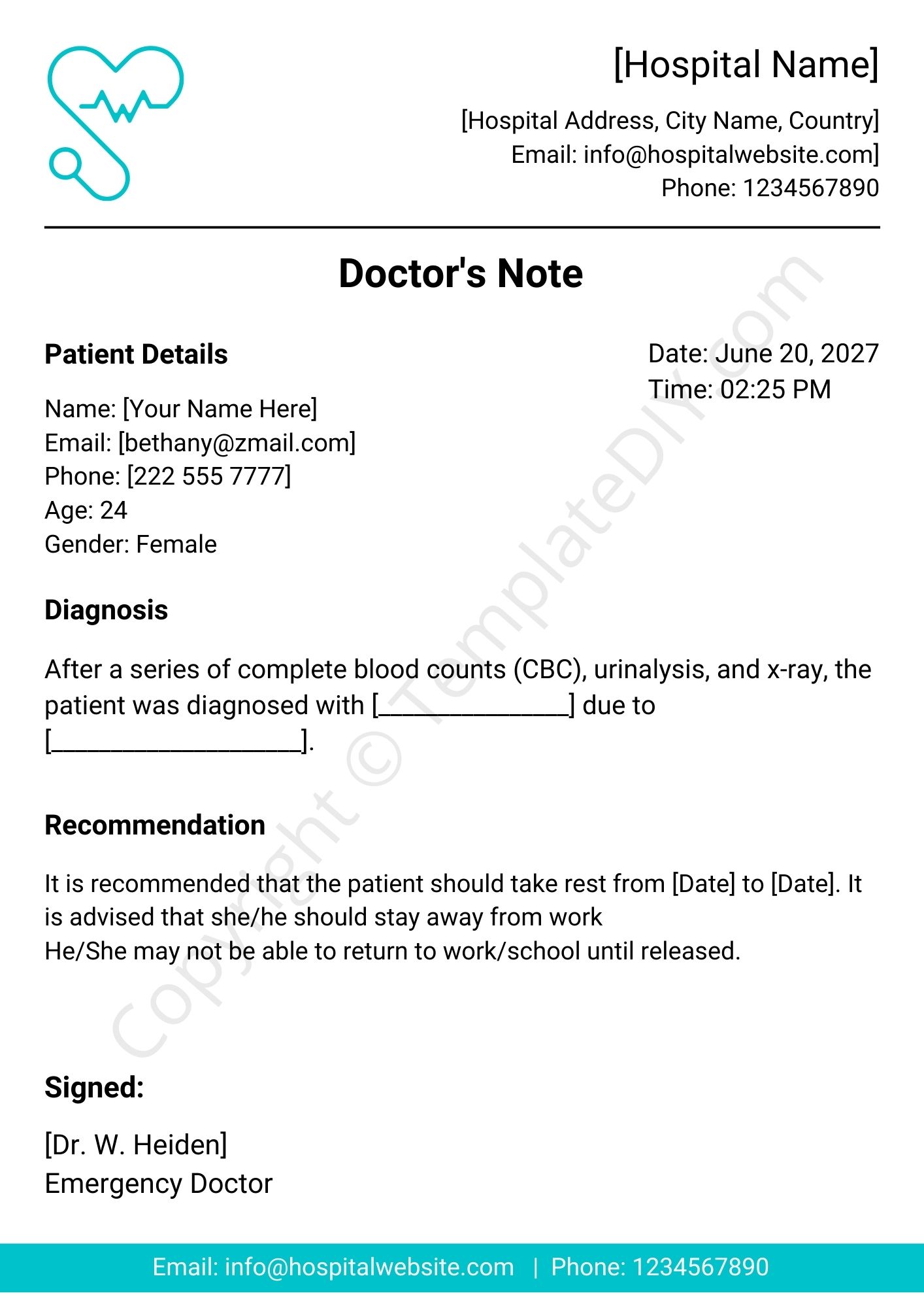 emergency room real doctors note for work in pdf word