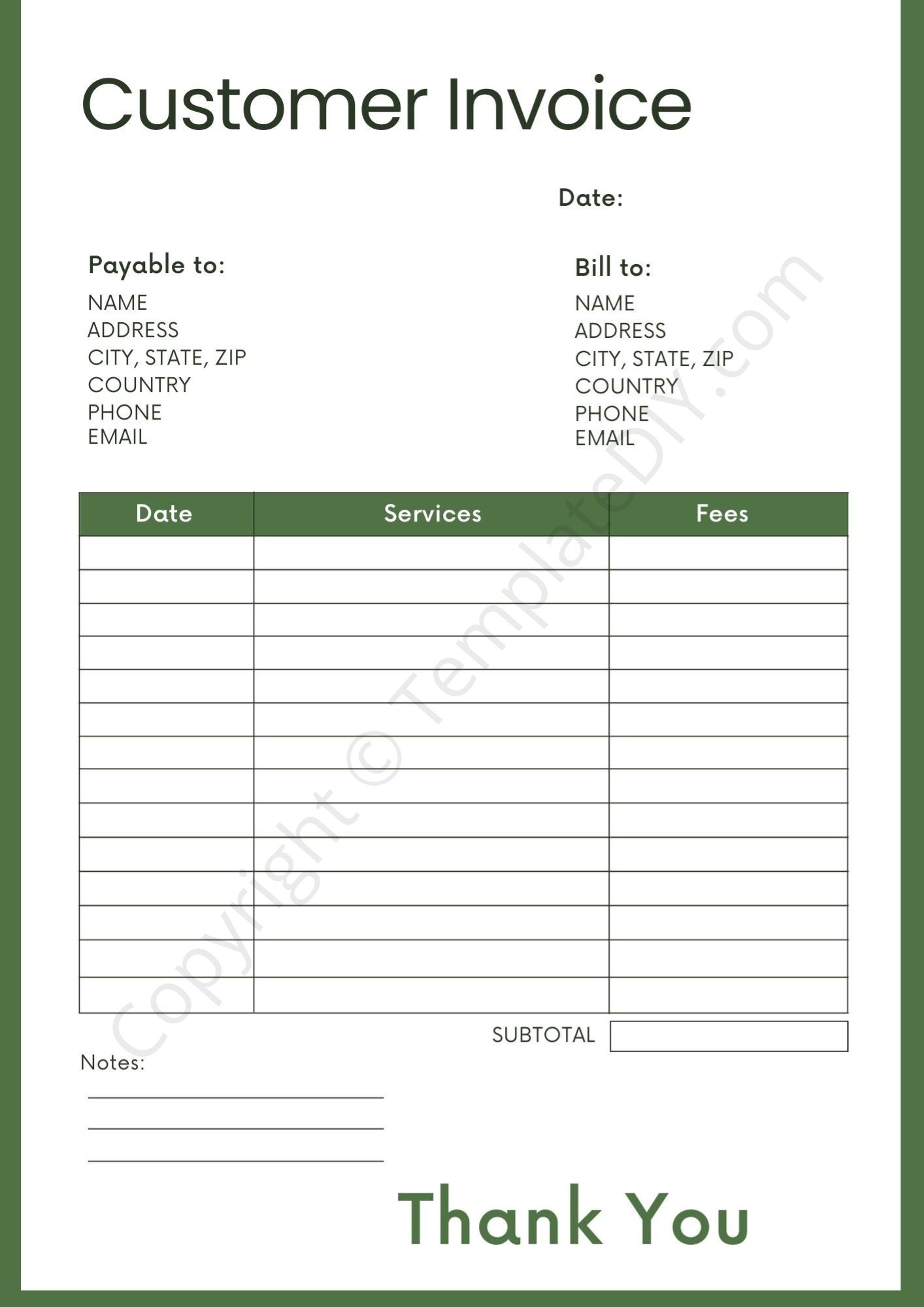 customer invoice template printable blank in pdf excel word