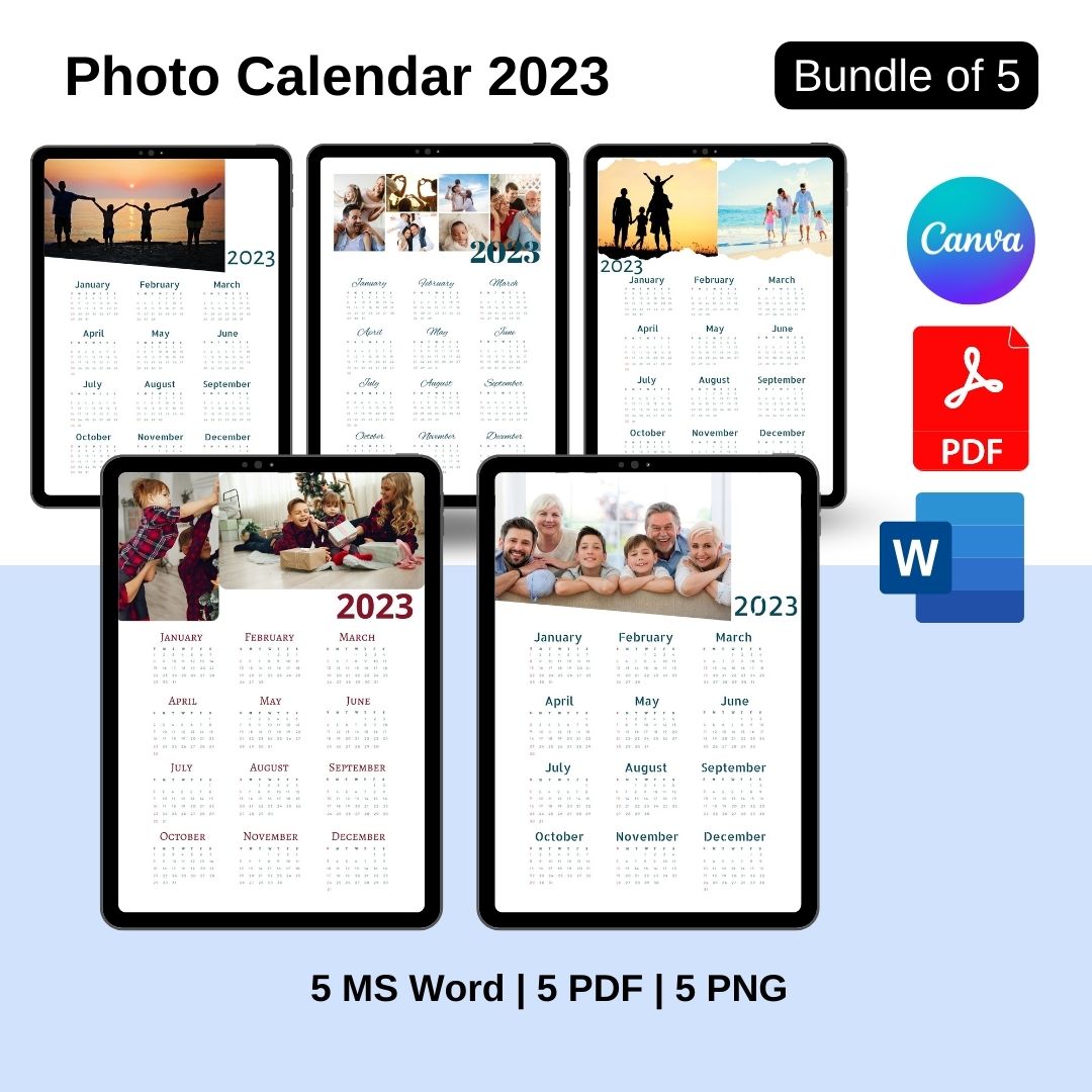 Photo Calendar 2025 Template Printable in PDF, Word