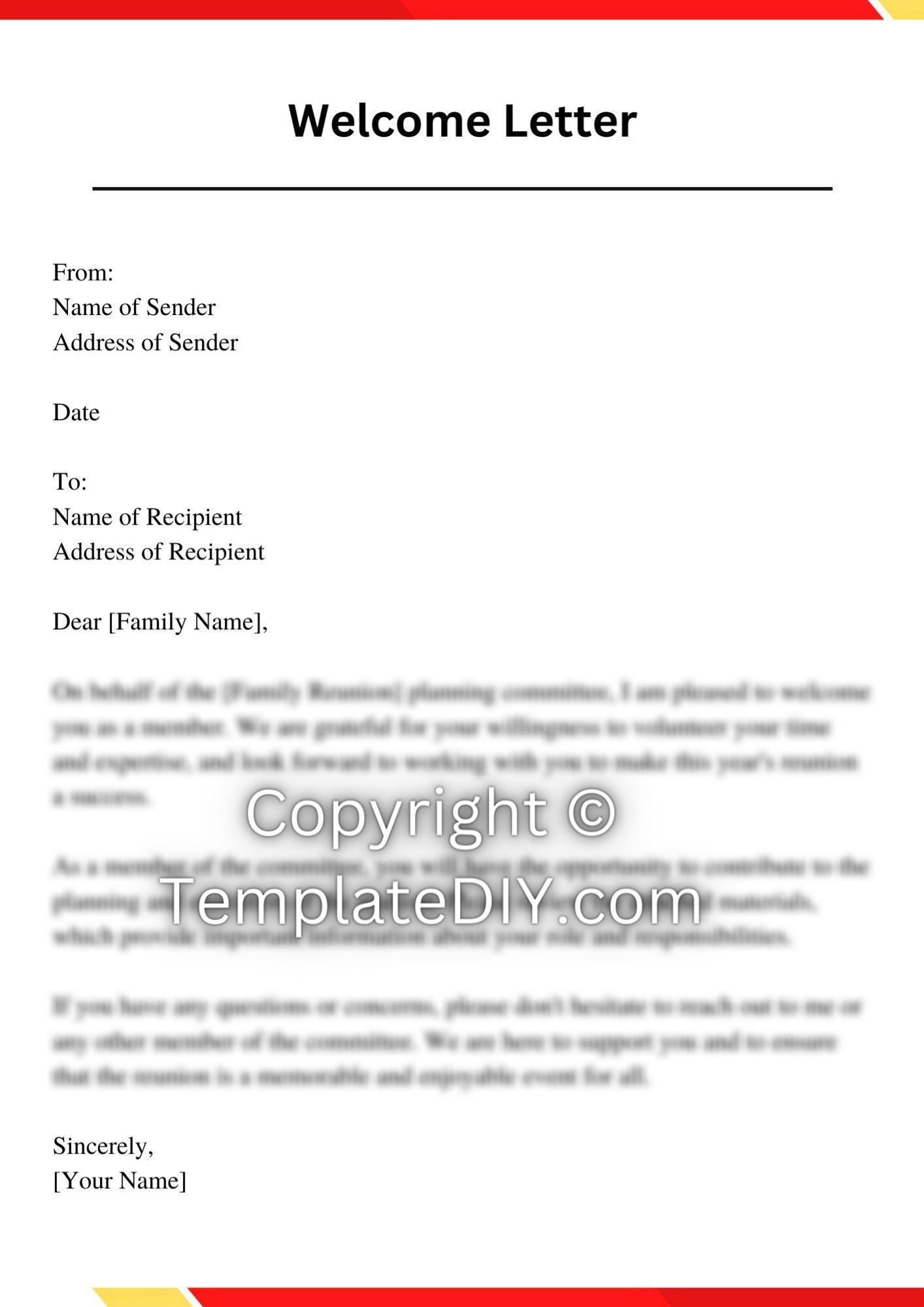 family reunion planning letter