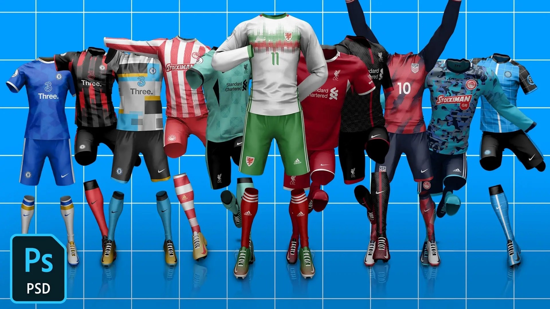 Download Action Full Kit Football/Soccer Jersey Template Mock-Up - Template FC