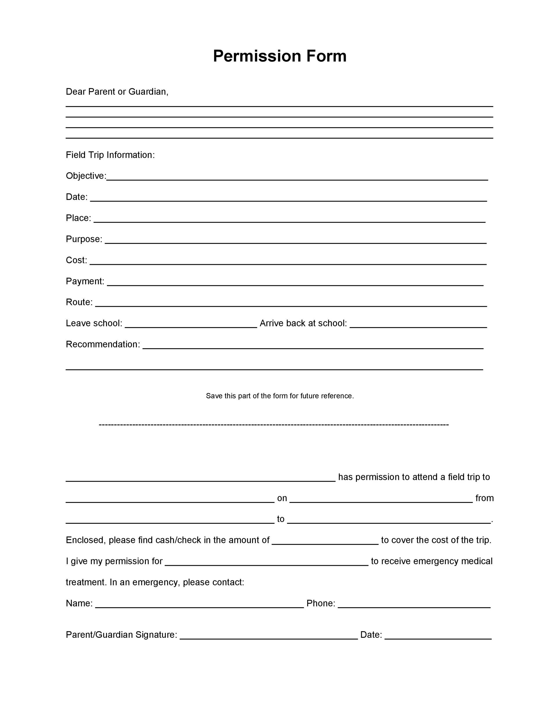 School Field Trip Permission Form Template