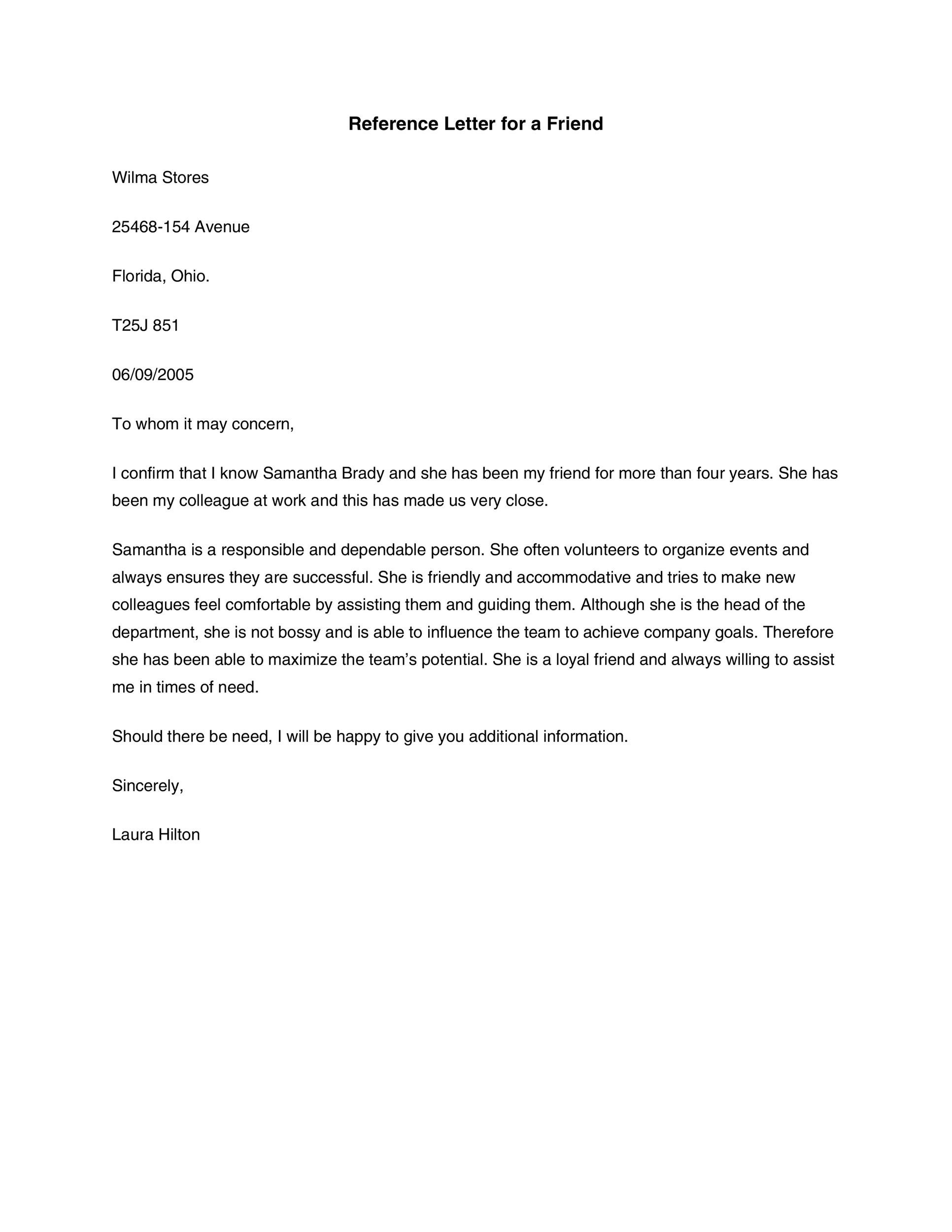 Recommendation Letter For A Friend