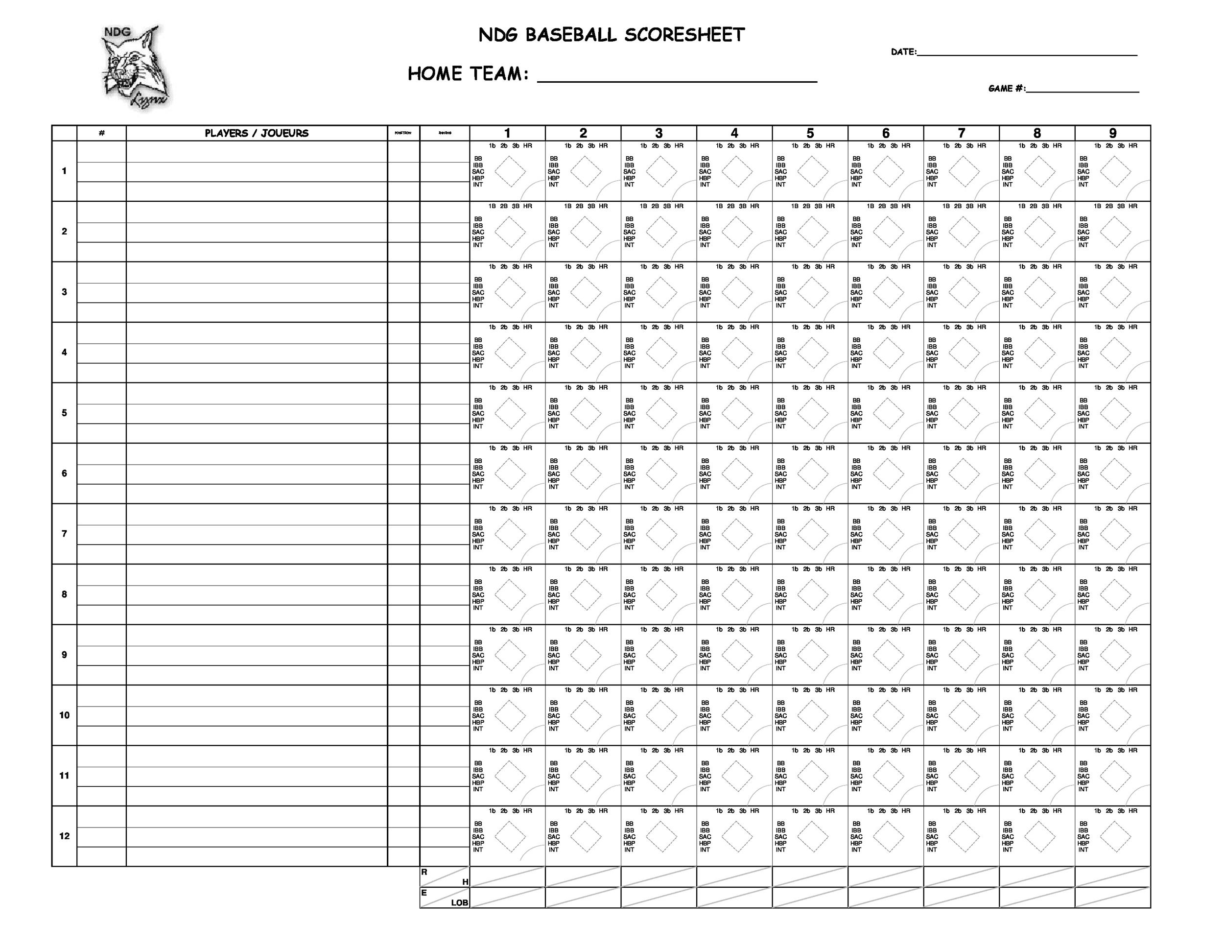 30+ printable baseball scoresheet / scorecard templates