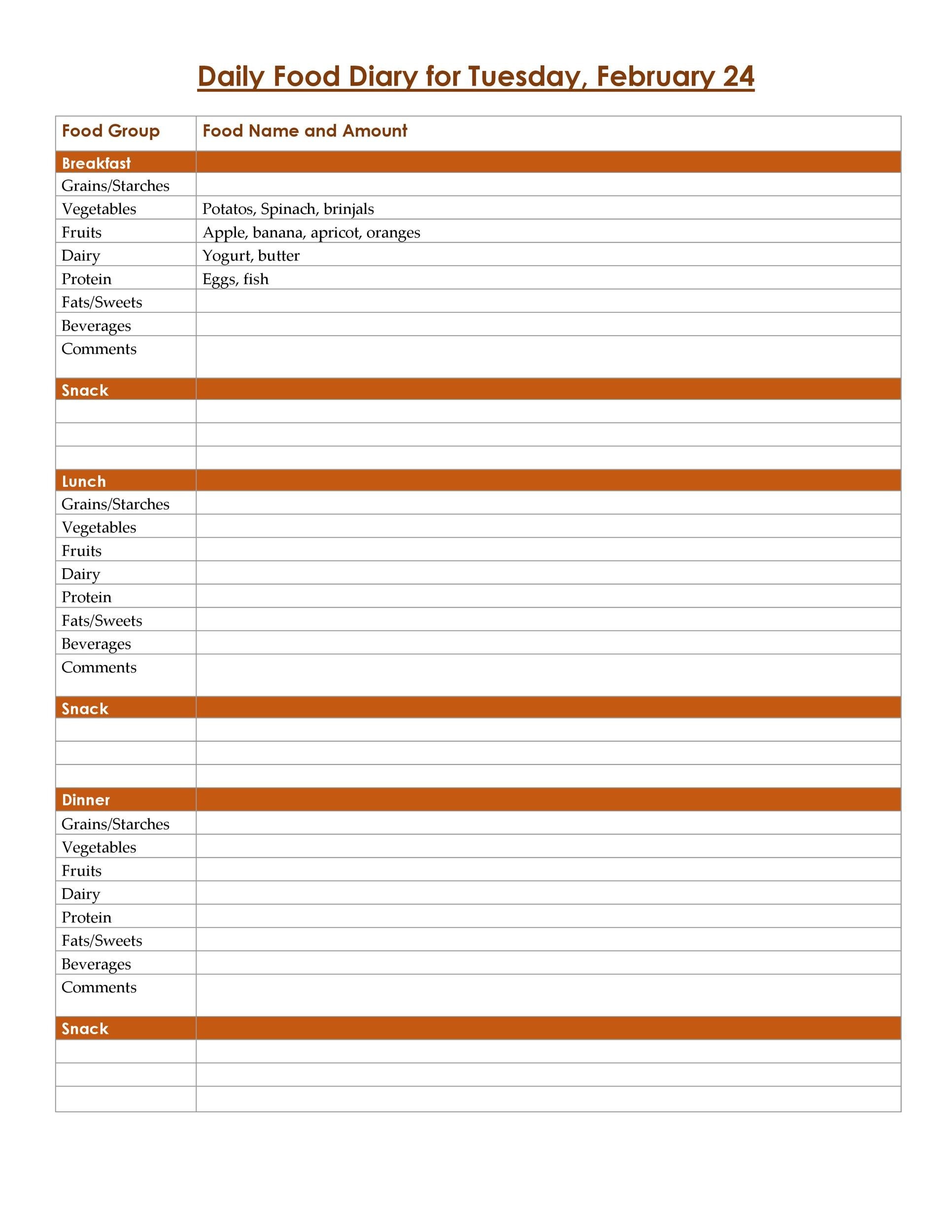 40 Simple Food Diary Templates Food Log Examples