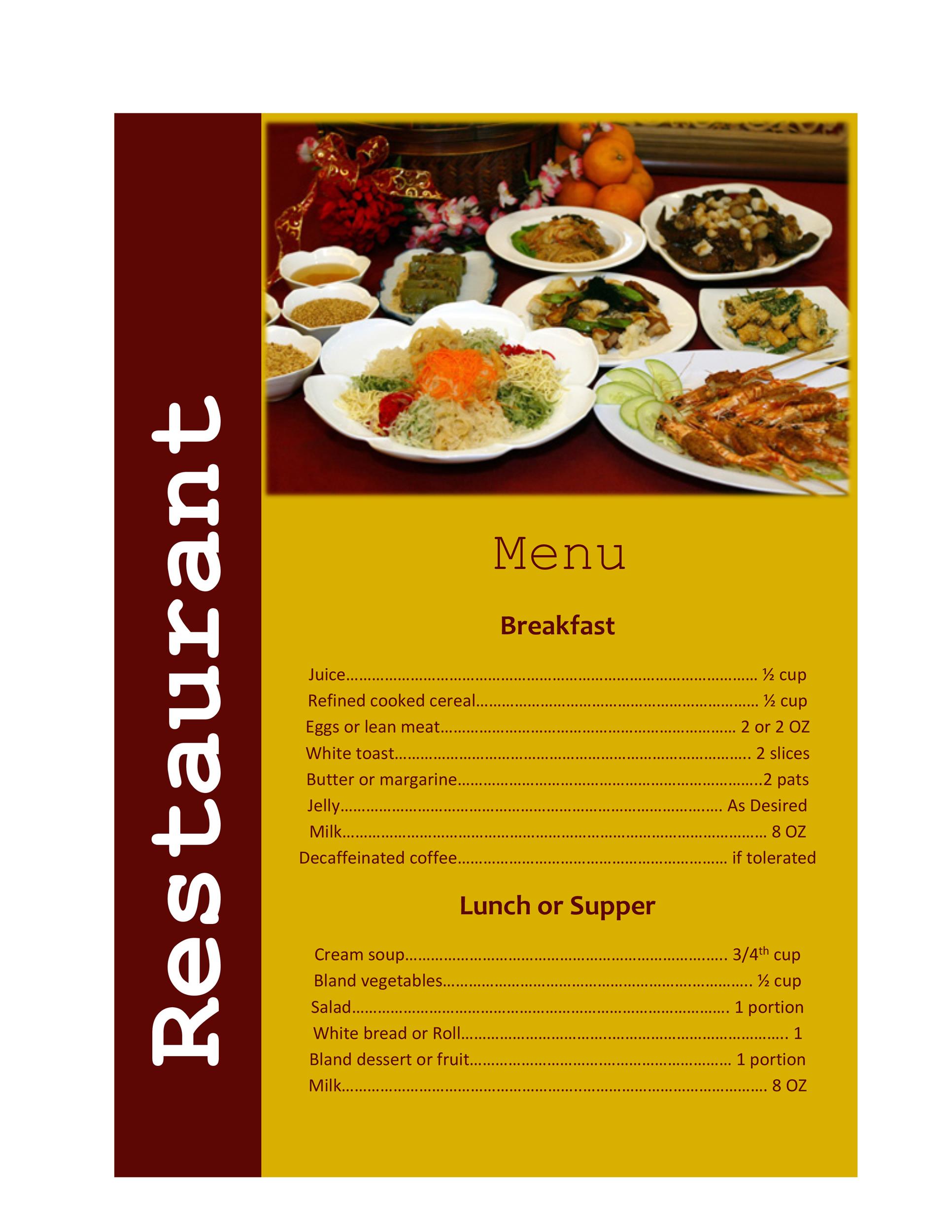 Printable menus for restaurants