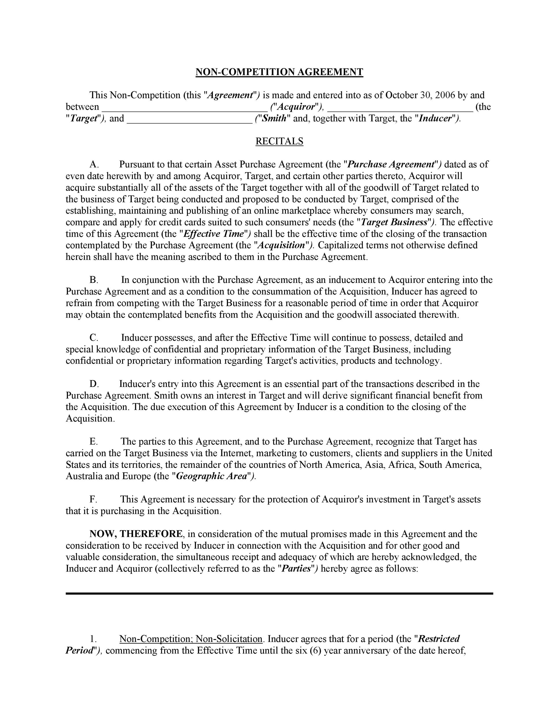 It is an agreement that keeps employees . 39 Ready To Use Non Compete Agreement Templates á Templatelab