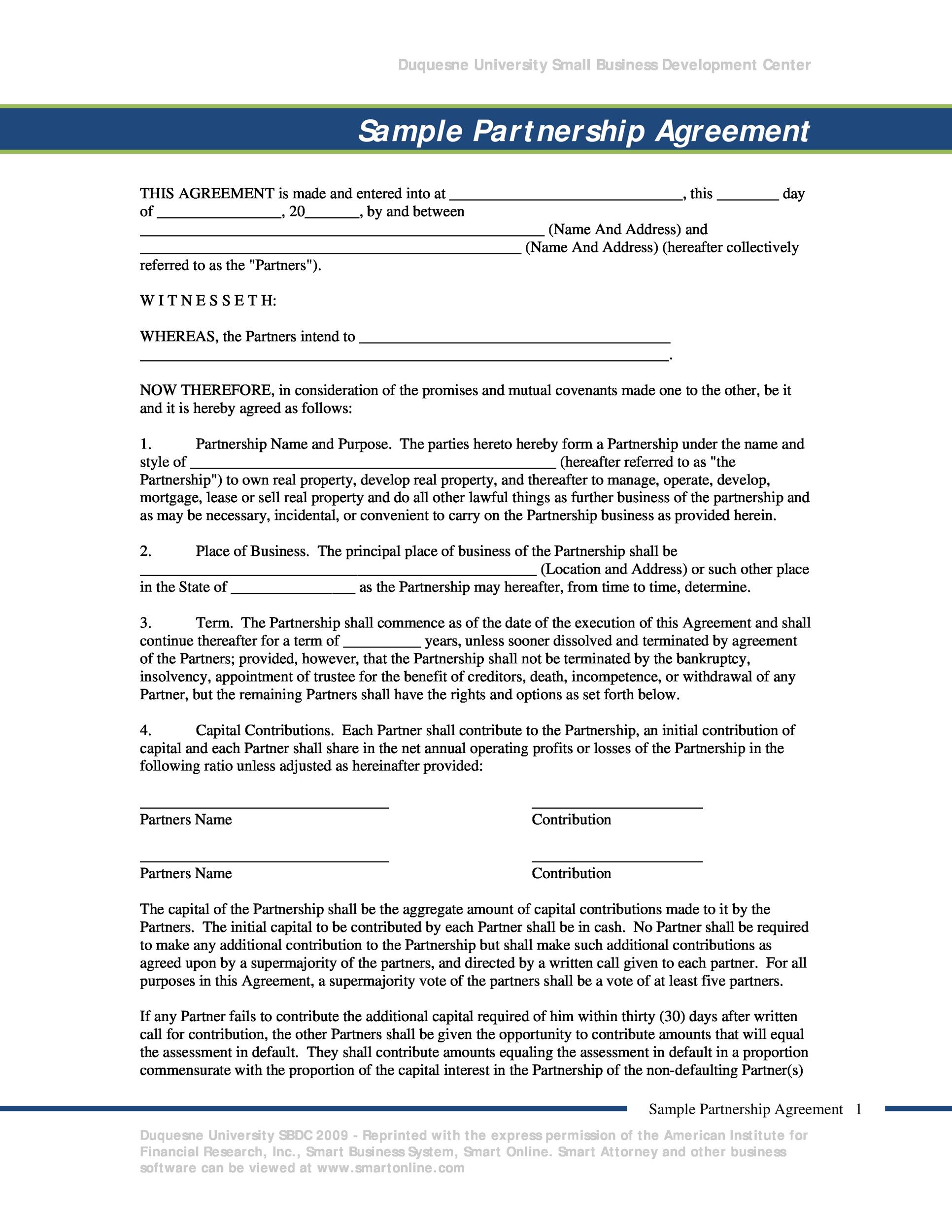 Property Partnership Agreement Template