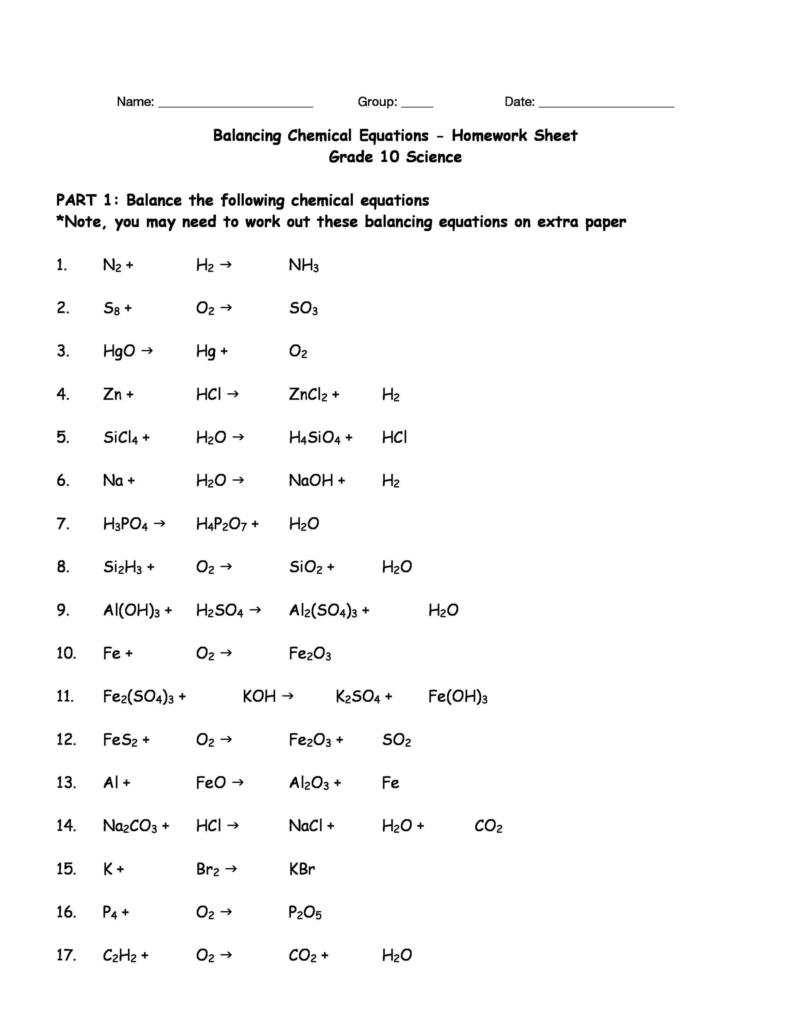 49 balancing chemical equations worksheets [with answers]