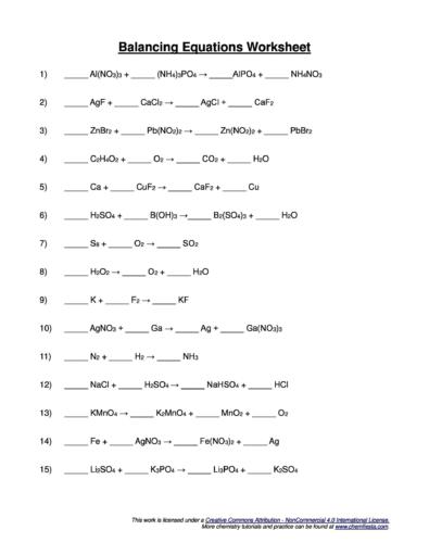 49 balancing chemical equations worksheets [with answers]