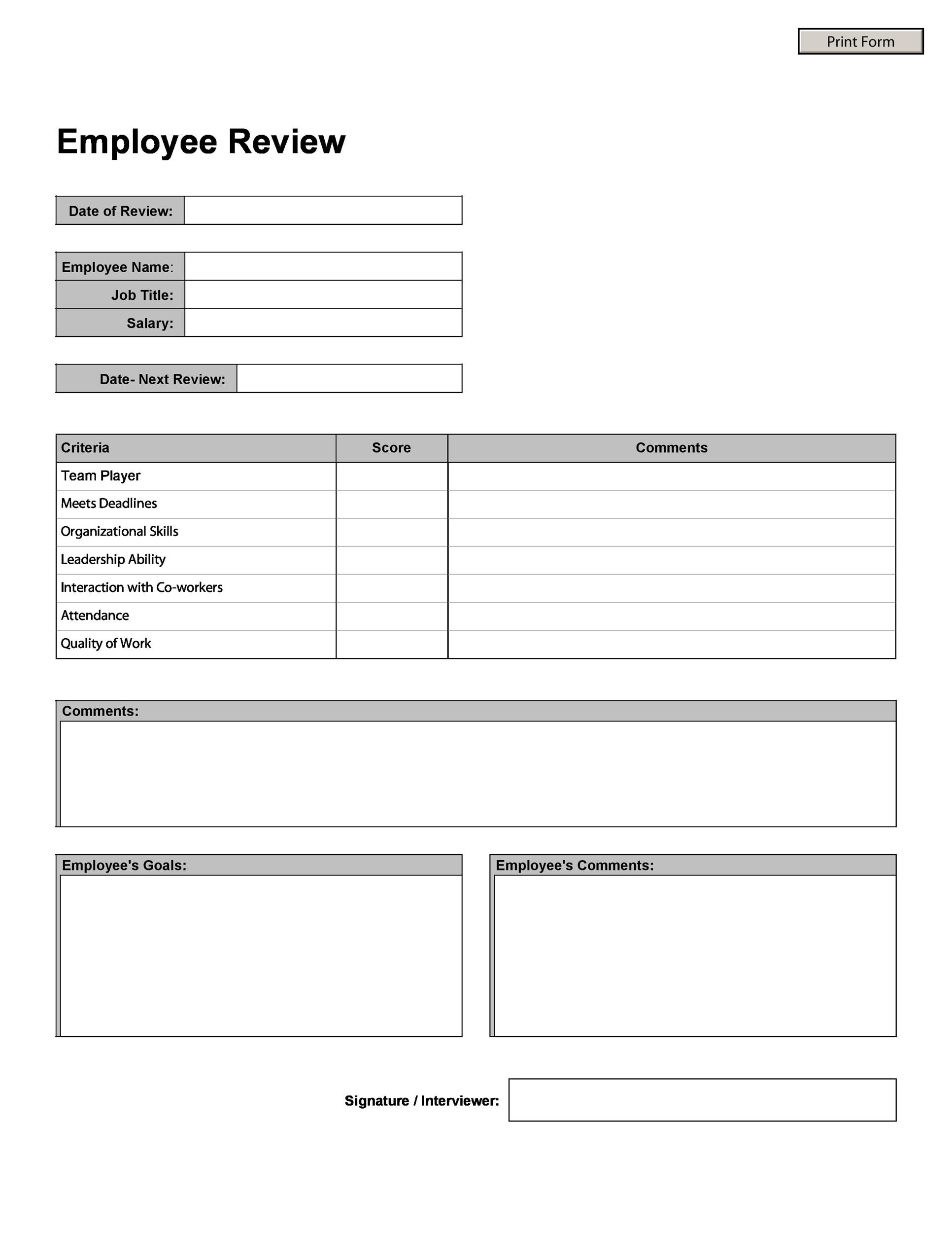 46 Employee Evaluation Forms Performance Review Examples
