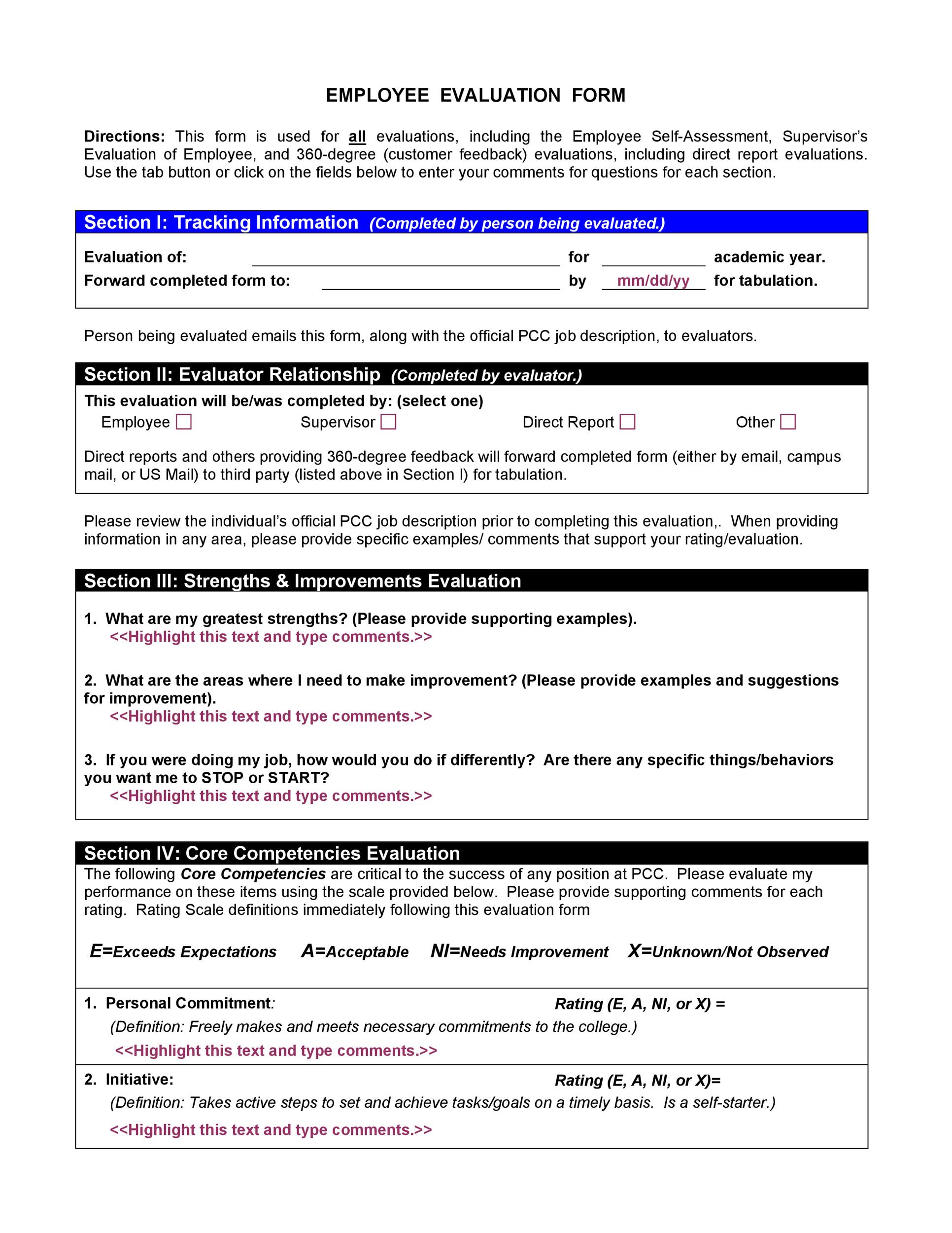 Download Free Employee Performance Evaluation Examples Comments 