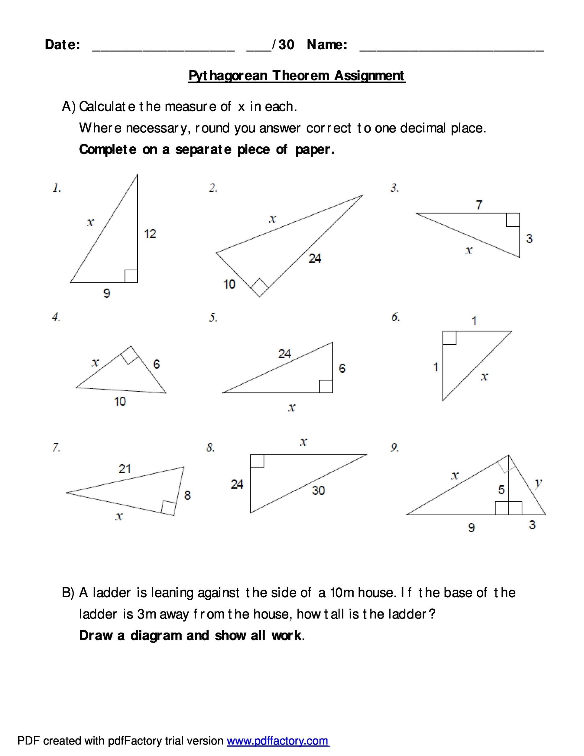 Pythagorean word problems worksheet answers