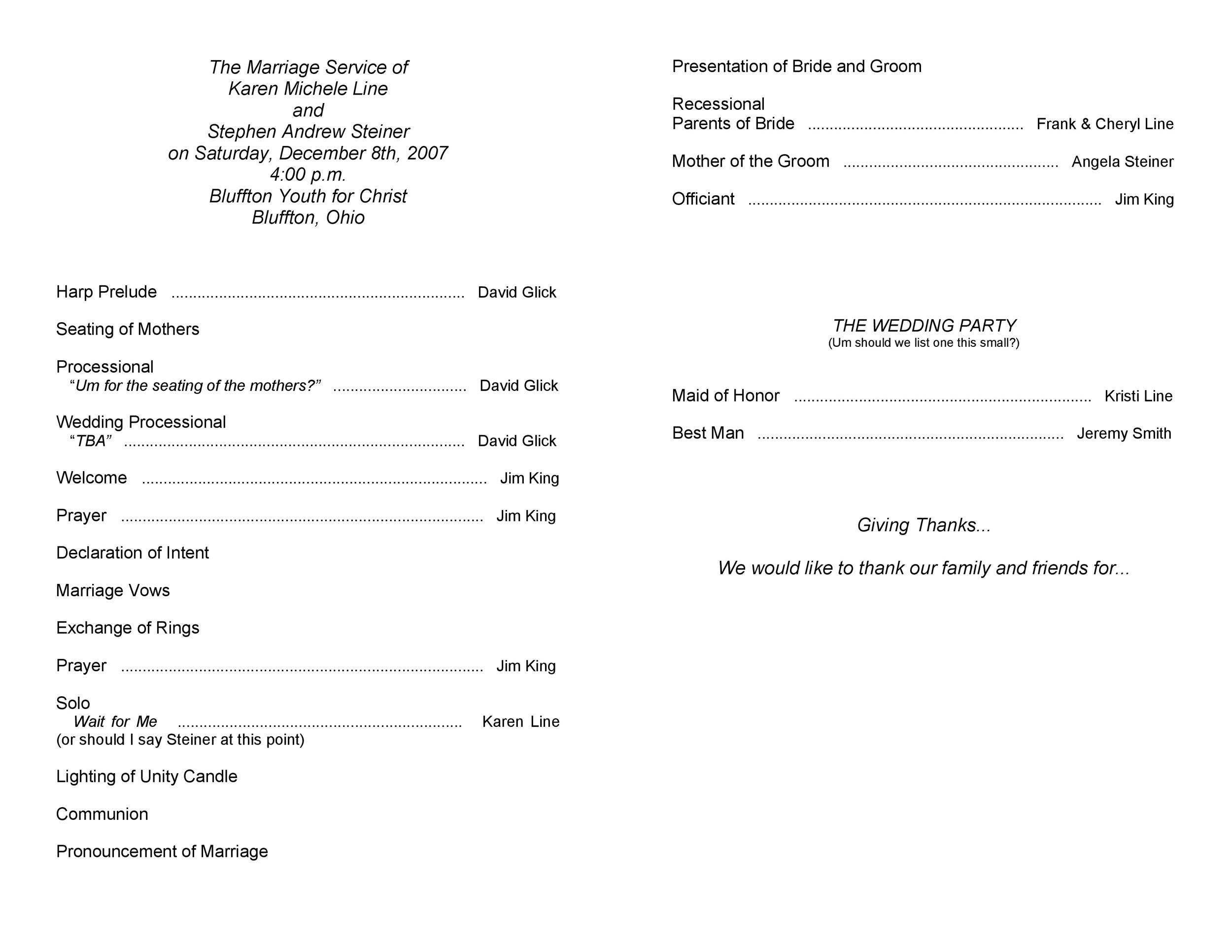 Wedding Line Up Template