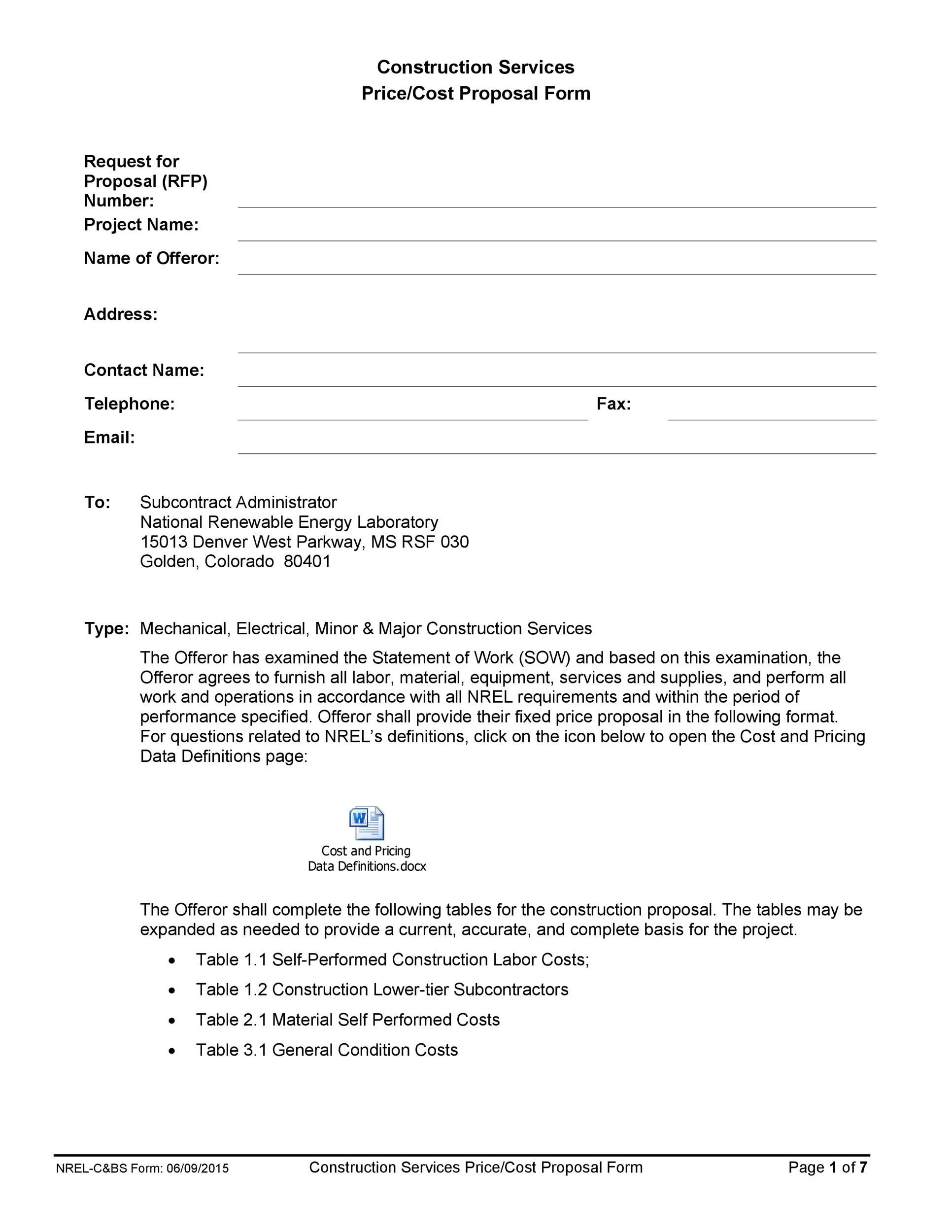 31 Construction Proposal Template Construction Bid Forms
