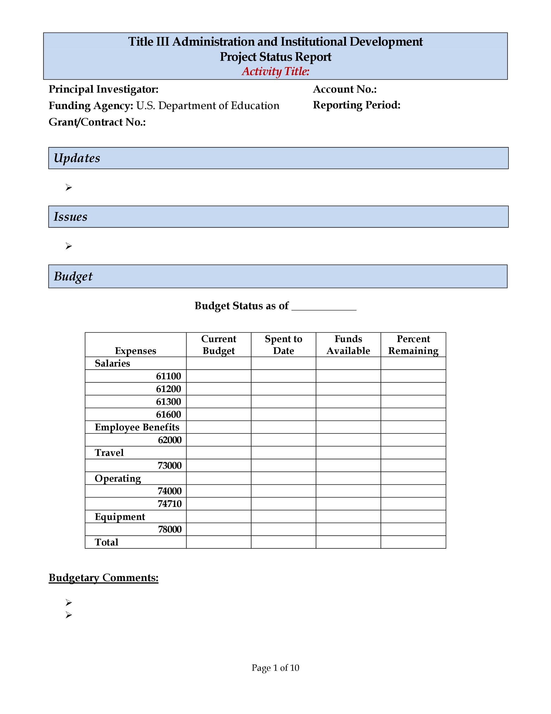 Employee Status Report Template