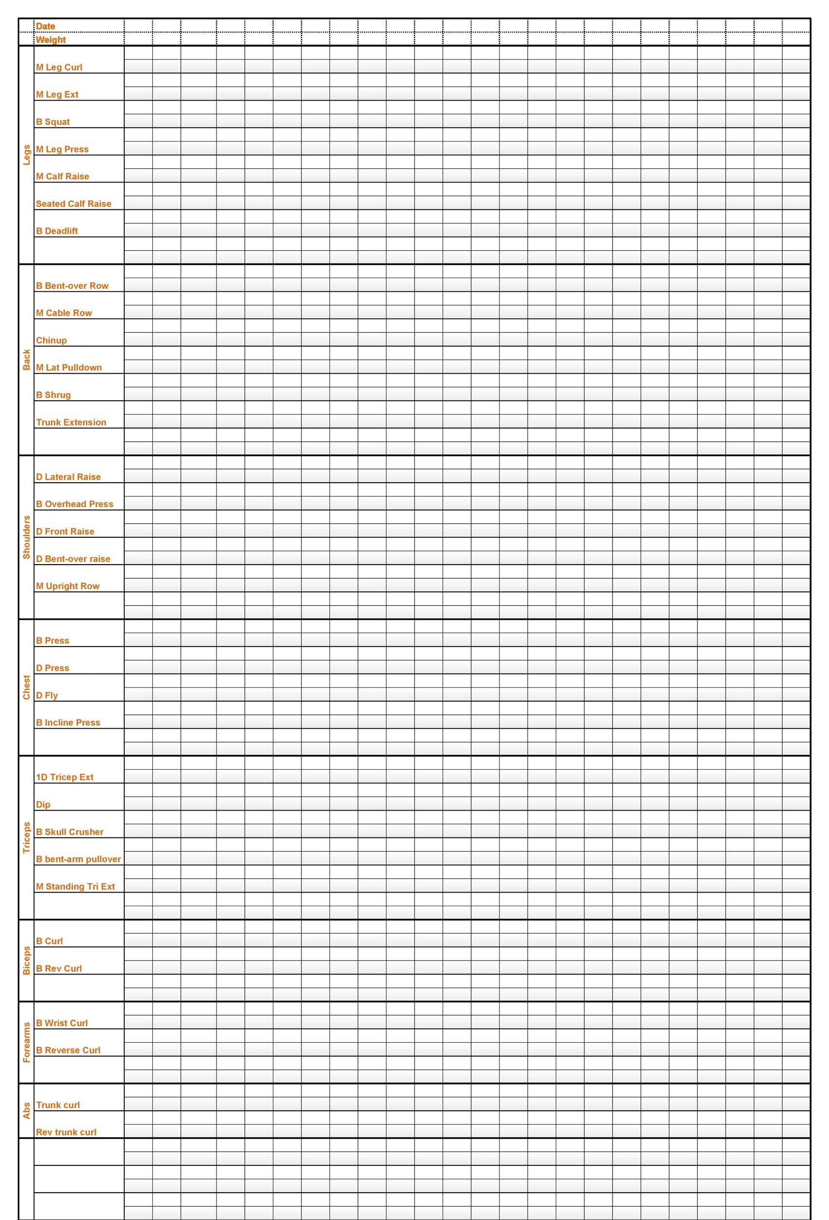 Workout Sheet Templates