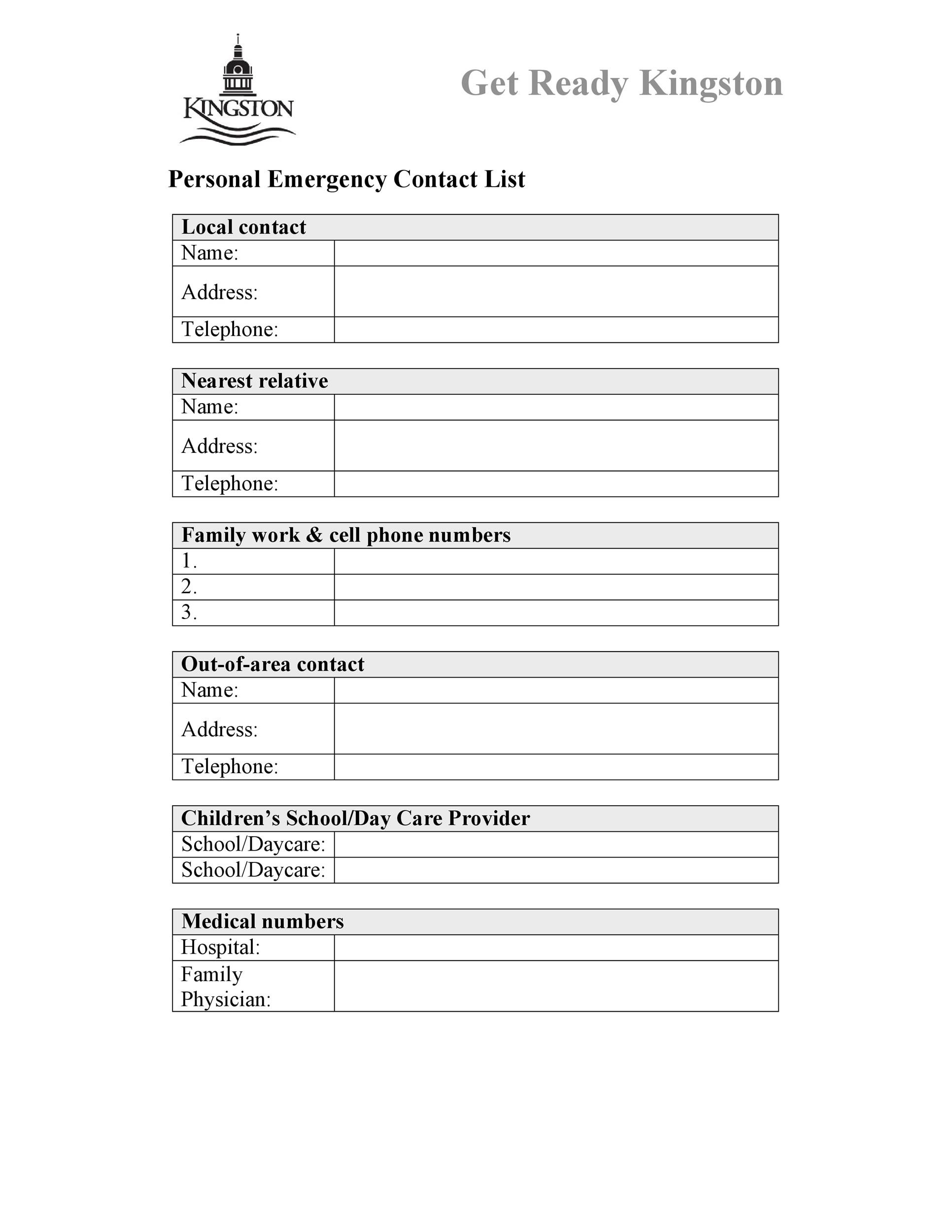 daycare emergency phone number list template