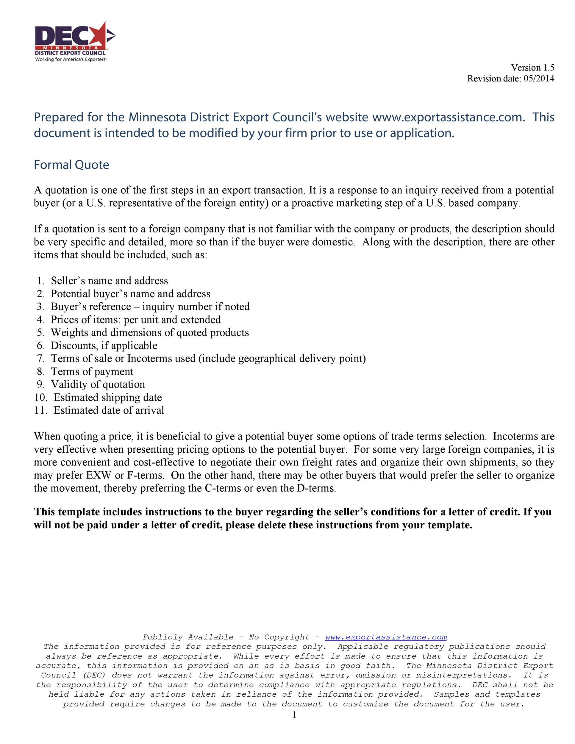 47 Professional Quote Templates 100 Free Download ᐅ Templatelab