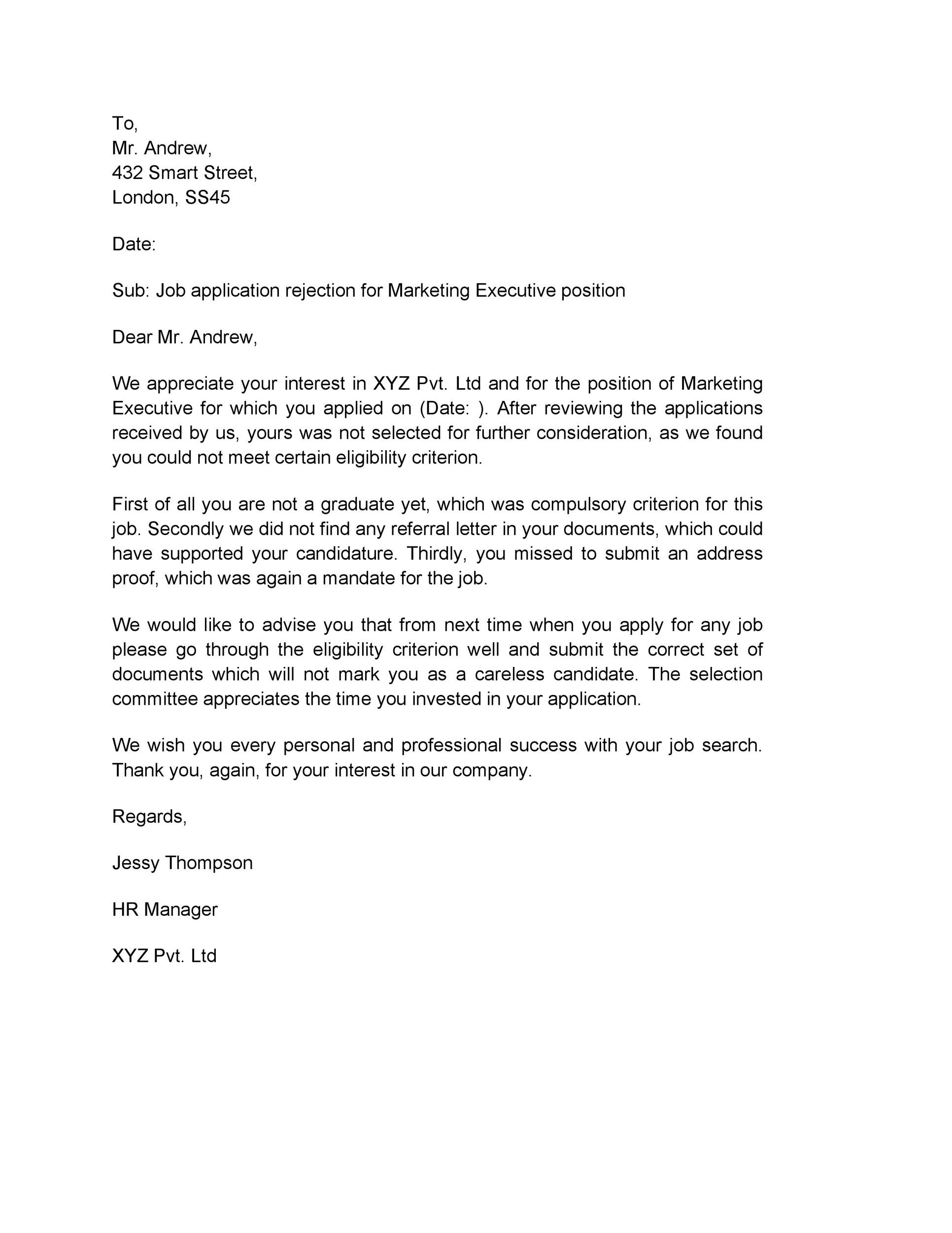 39 Job Rejection Letter Templates Samples ᐅ Templatelab