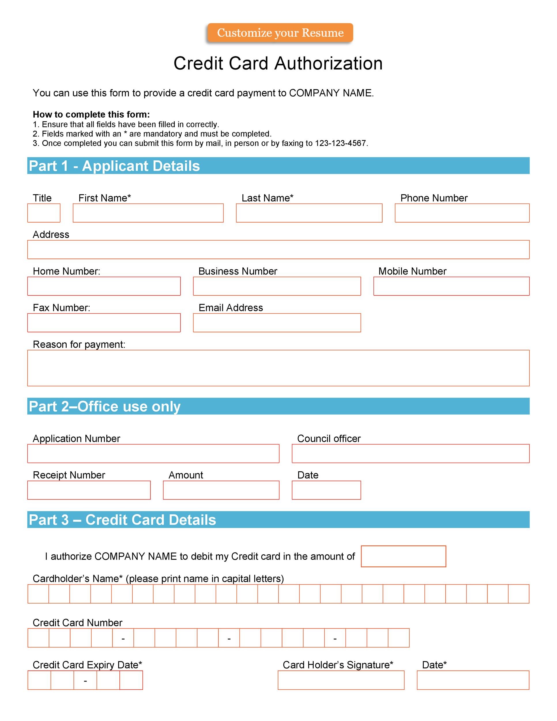 Order Form With Credit Card Template