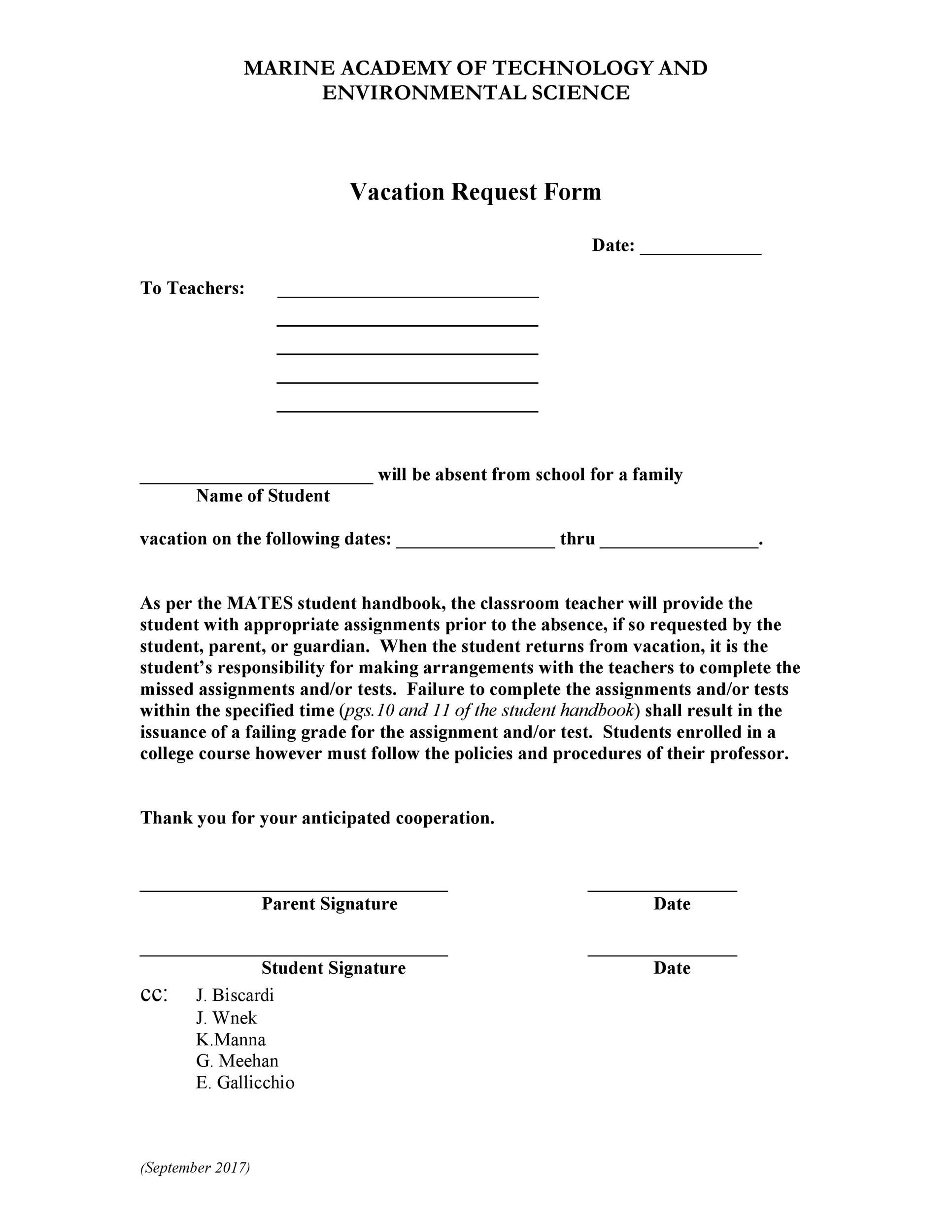 50 Professional Employee Vacation Request Forms Word ᐅ Templatelab