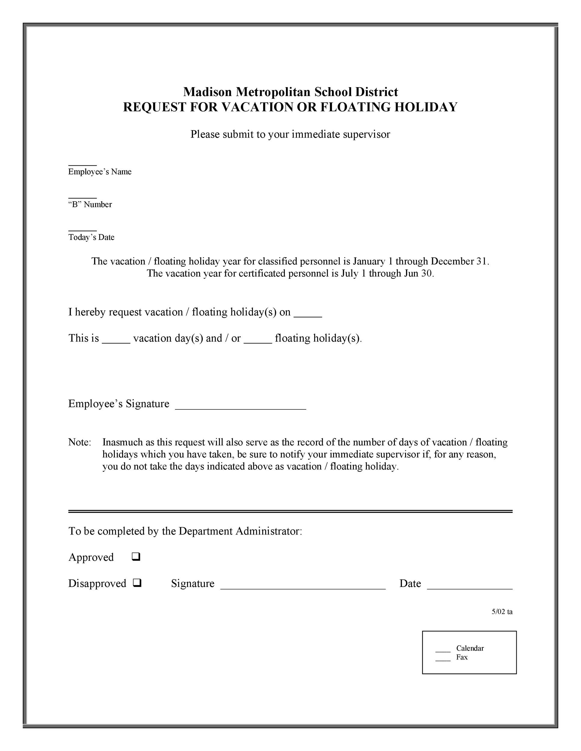 50 Professional Employee Vacation Request Forms Word ᐅ Templatelab