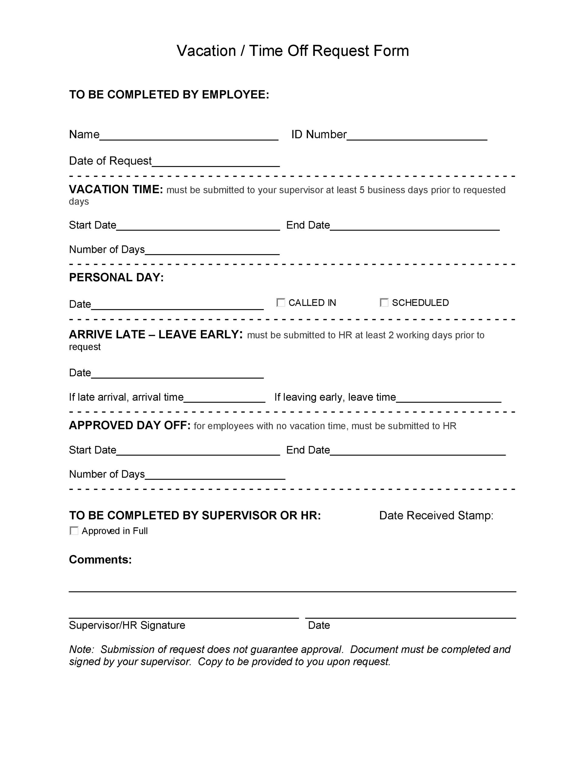 50 Professional Employee Vacation Request Forms Word ᐅ Templatelab