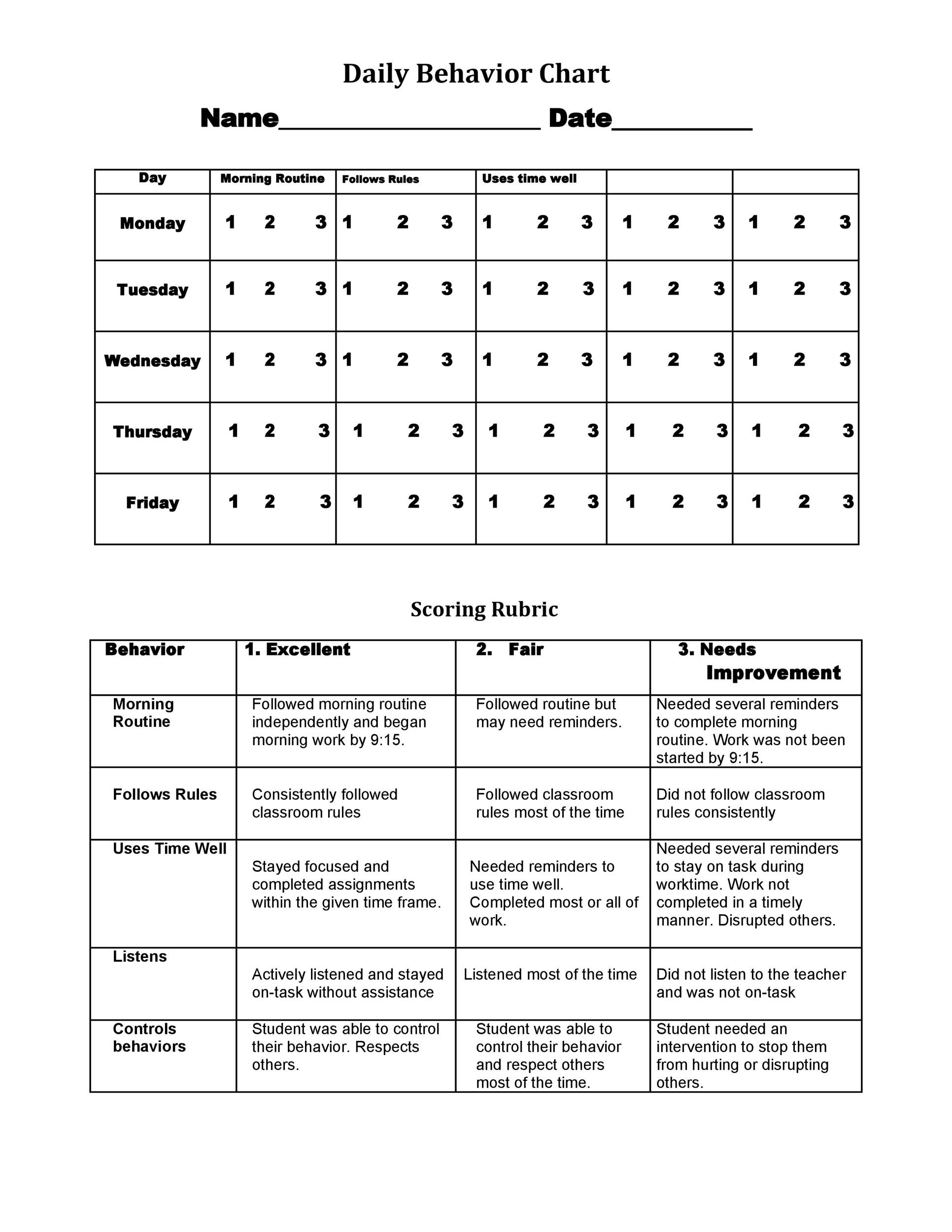 42 Printable Behavior Chart Templates [for Kids] ᐅ TemplateLab