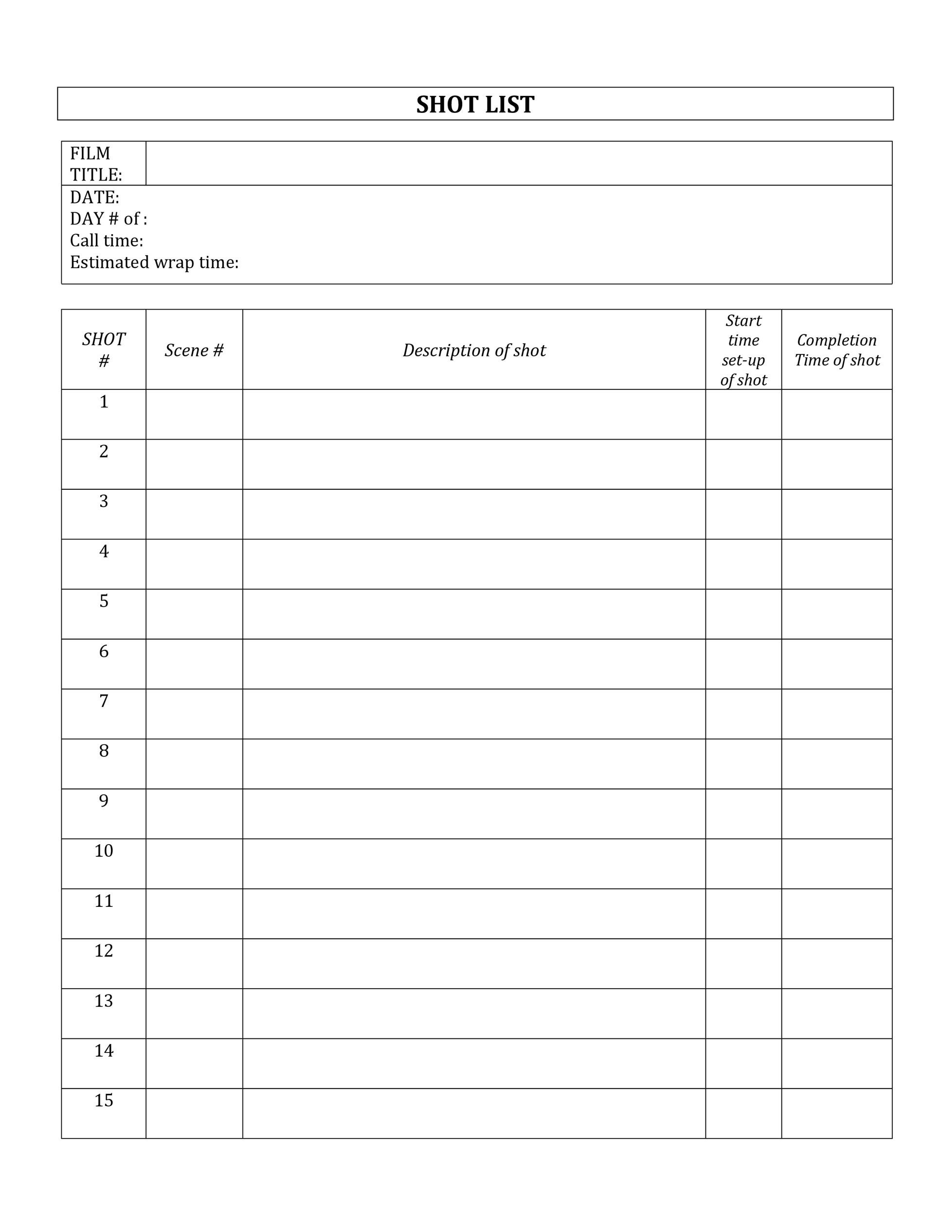 Wedding Photography Shot List Template