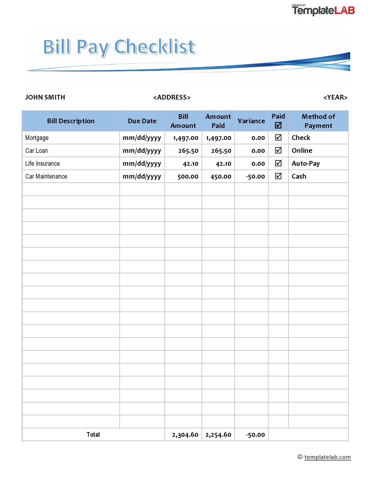 Download bill payment schedule template. 33 Free Bill Pay Checklists Bill Calendars Pdf Word Excel