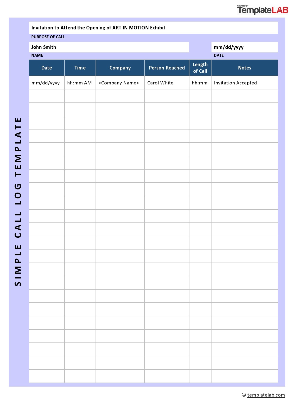 20+ Printable Call Log Templates [Word,Excel,PDF] - TemplateLab