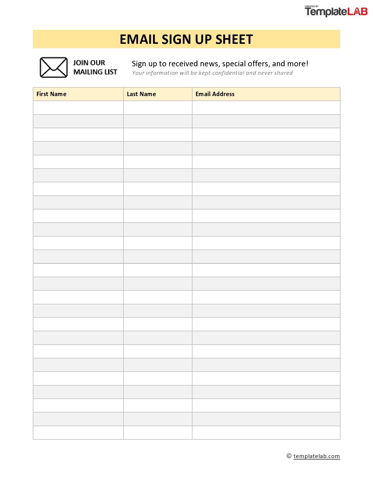 Sign Up Sheet Example