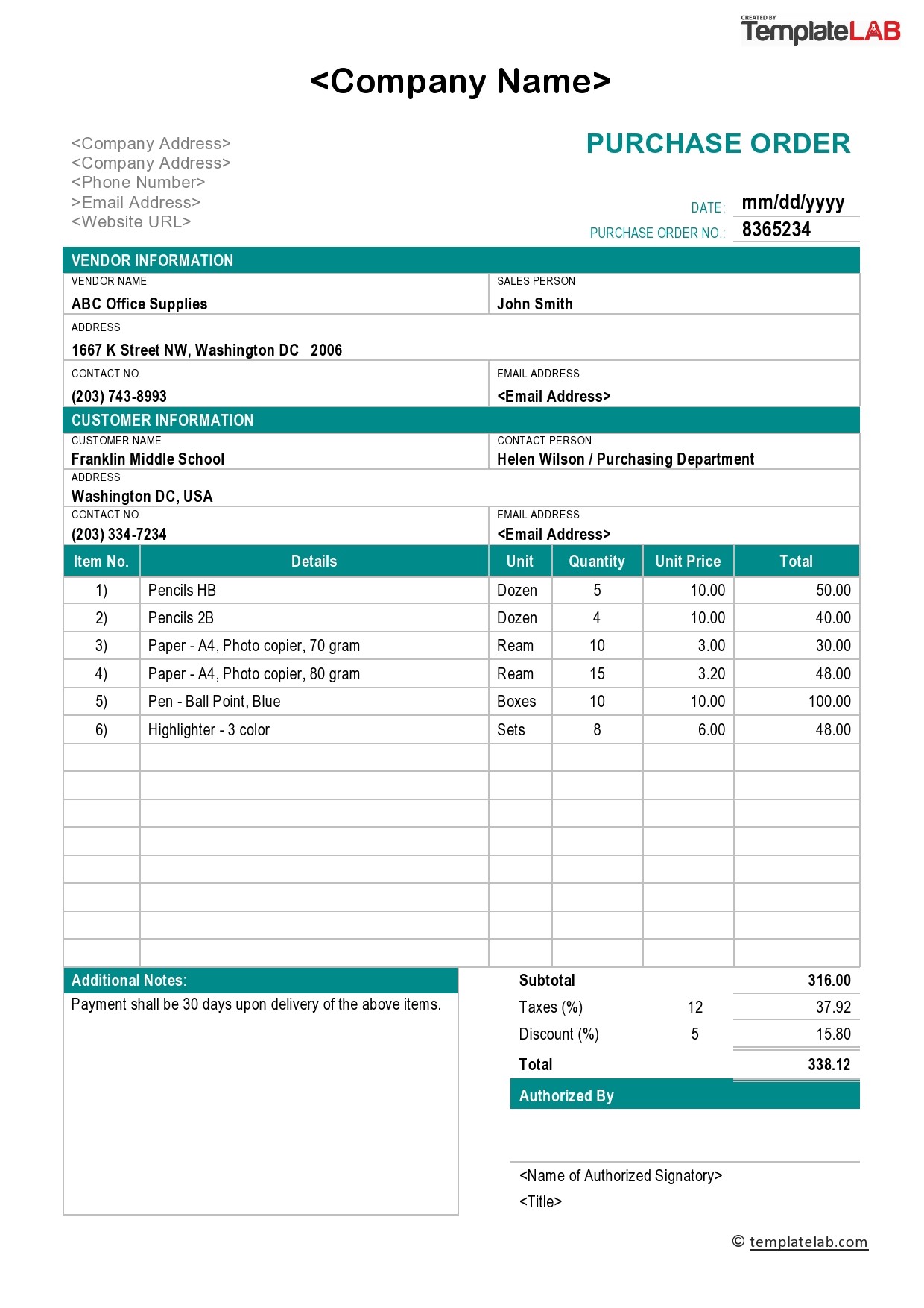 Construction Purchase Order Template