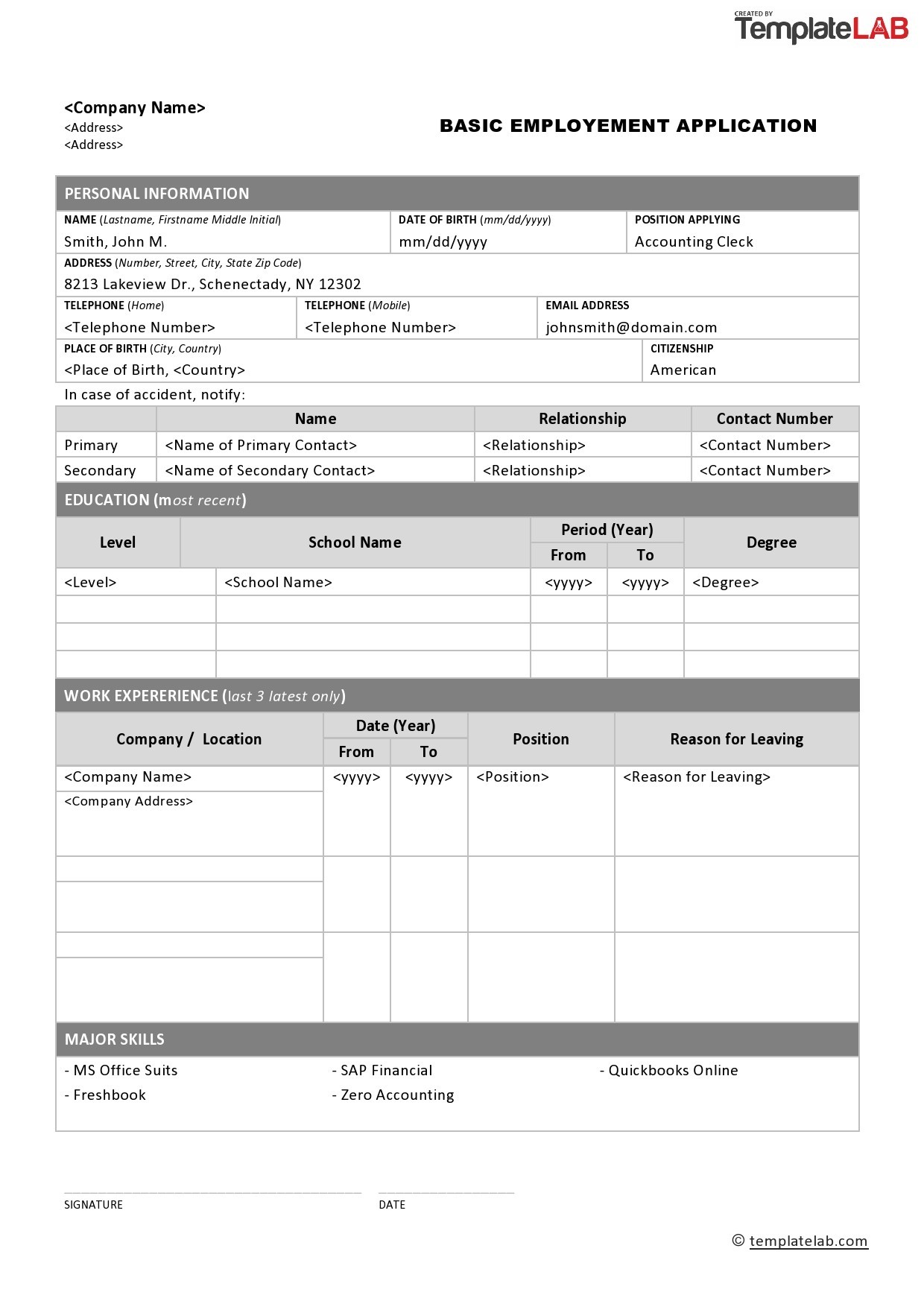 Course Application Form Template