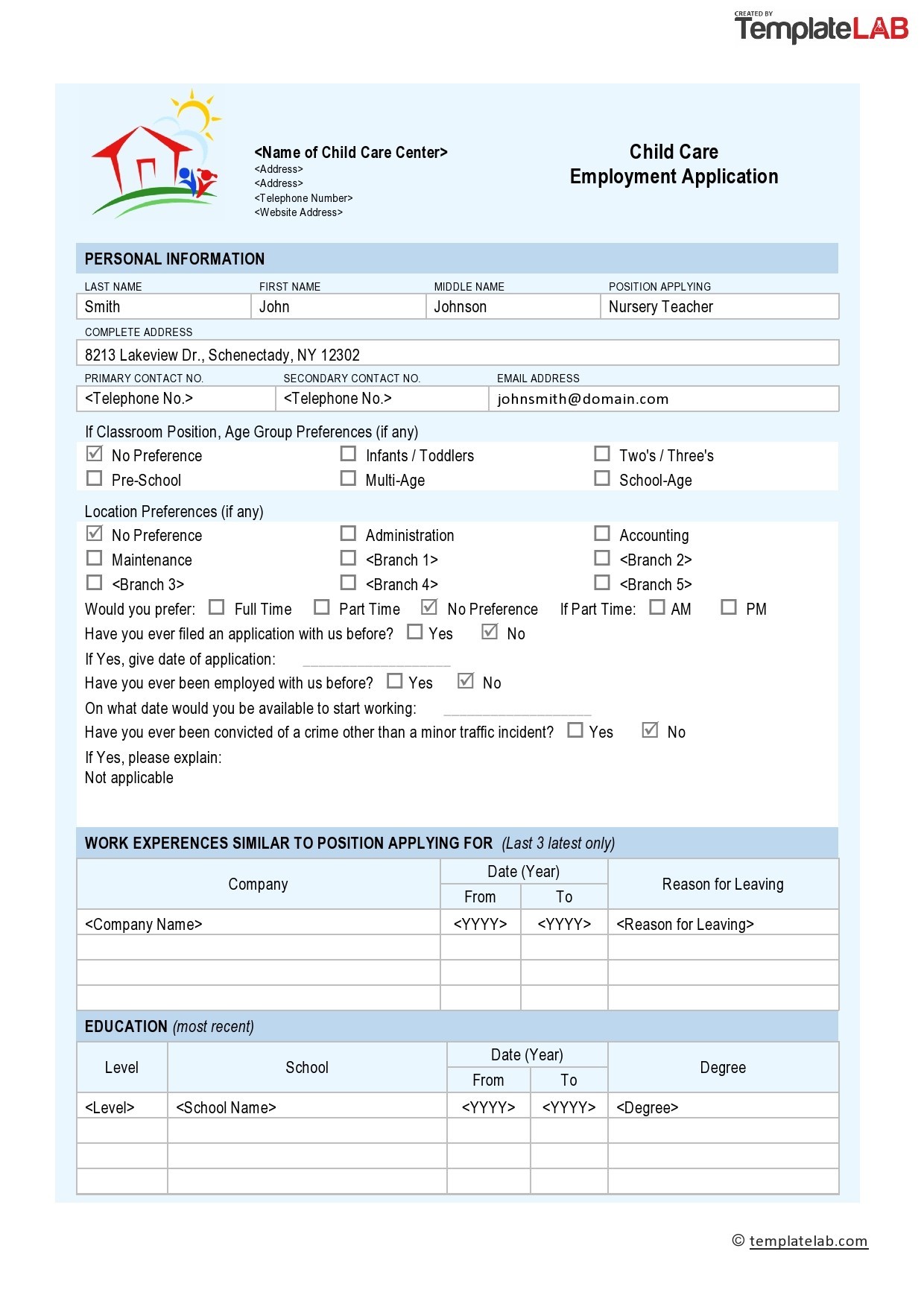 Application For Employment Template Word