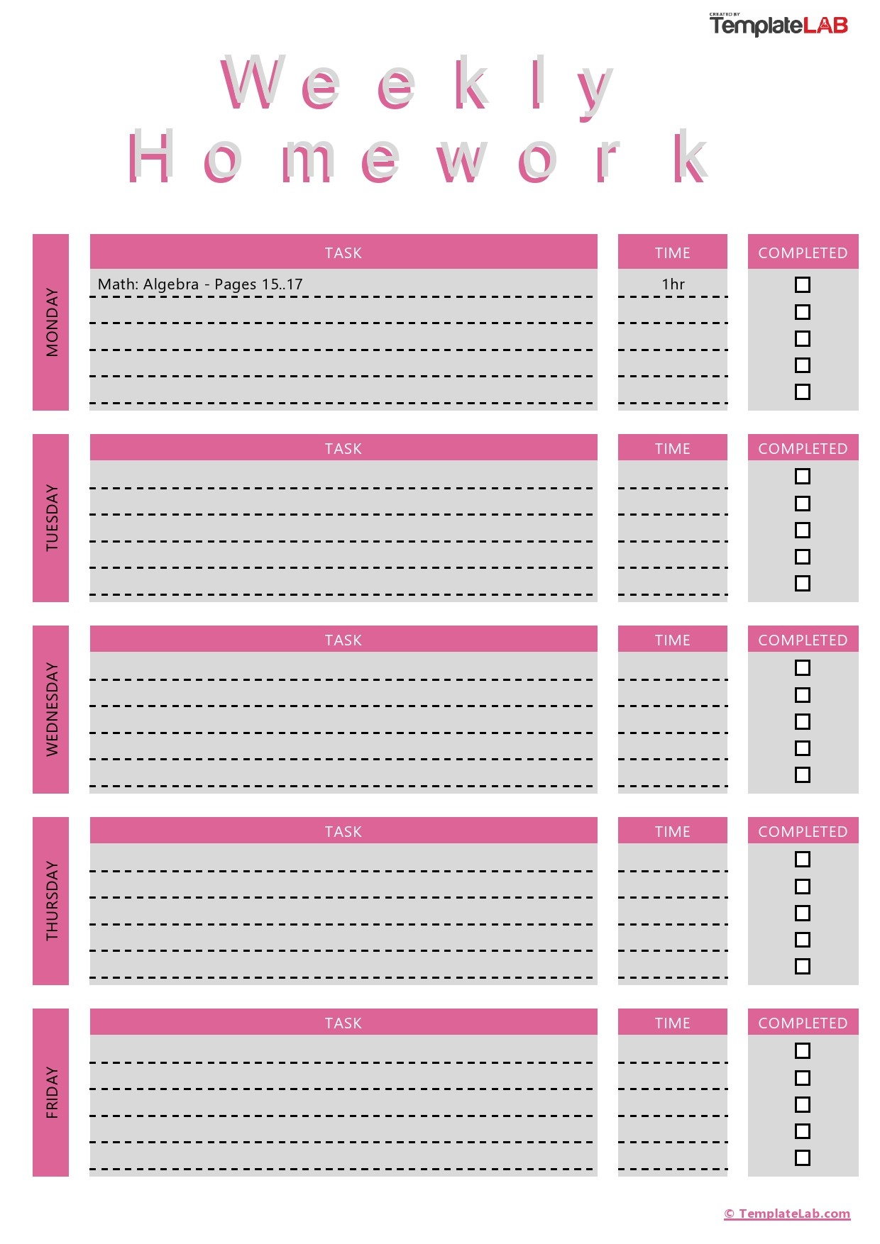 Printable Homework Planner