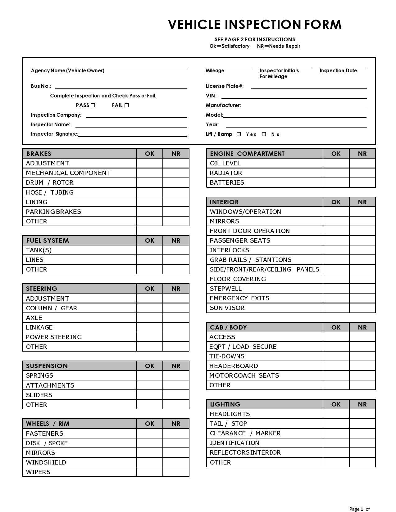 39 best vehicle inspection forms (lyft, uber, etc.) ᐅ templatelab