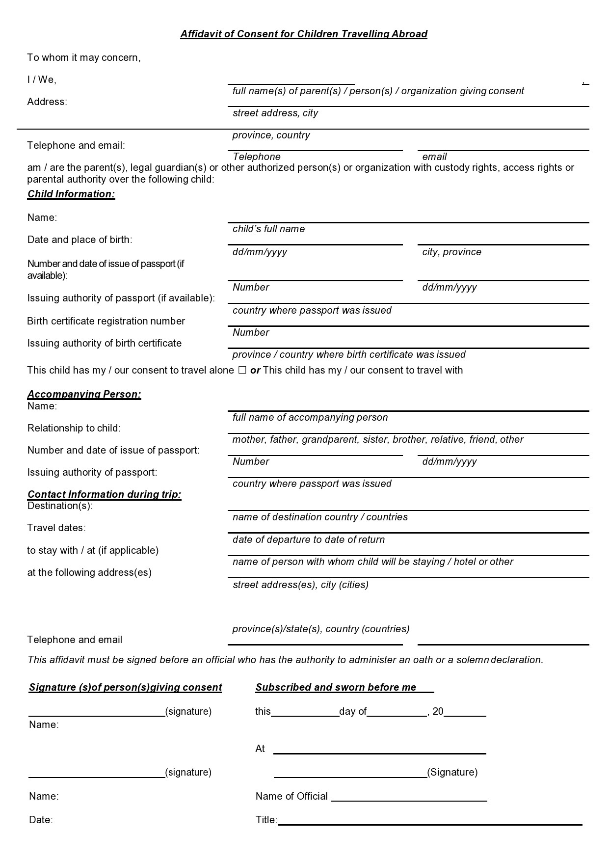 Medical Release Form Template For Children