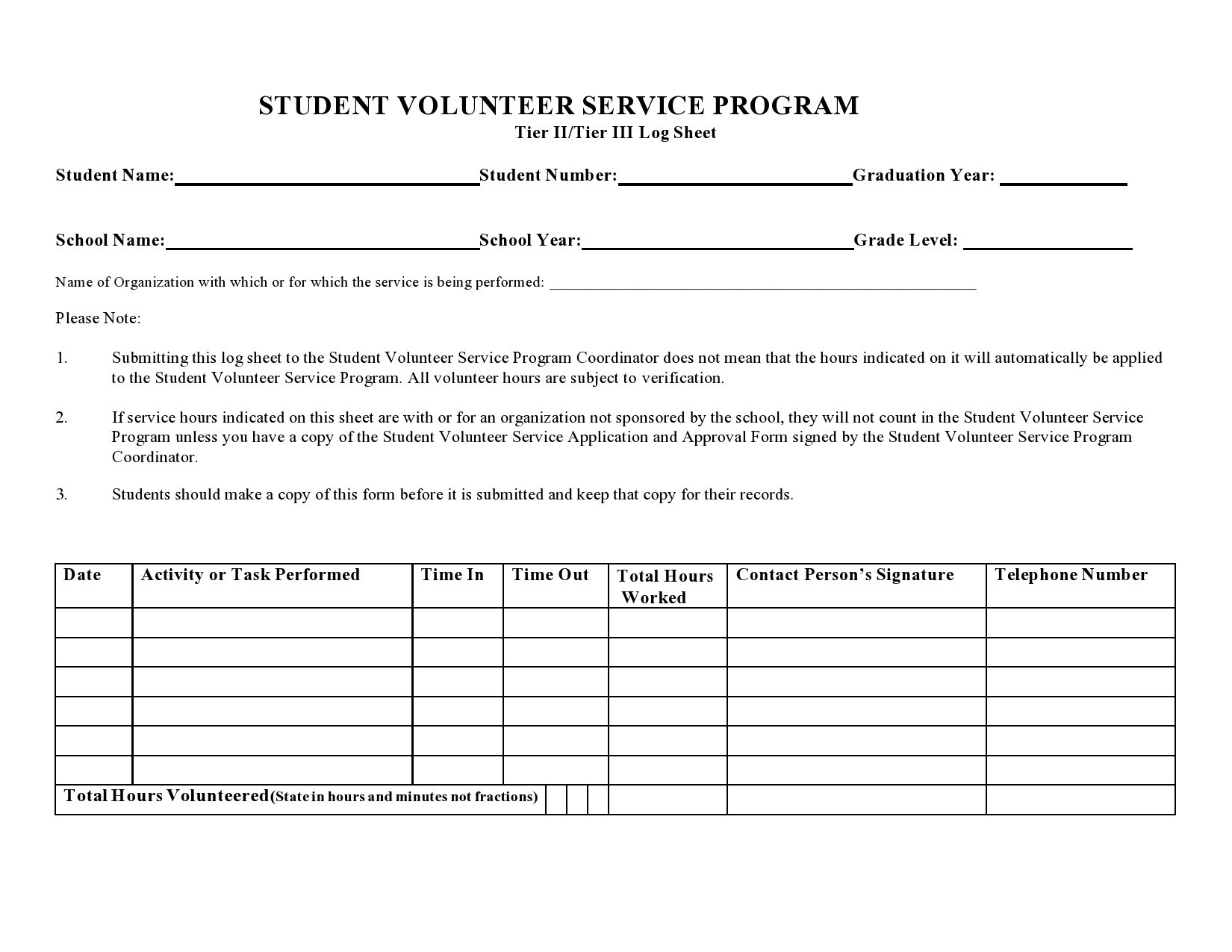 47 blank volunteer hours log templates excel word