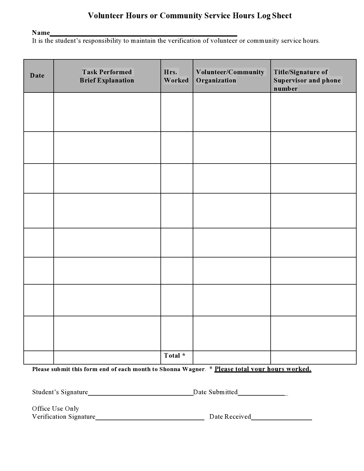 47 blank volunteer hours log templates excel word