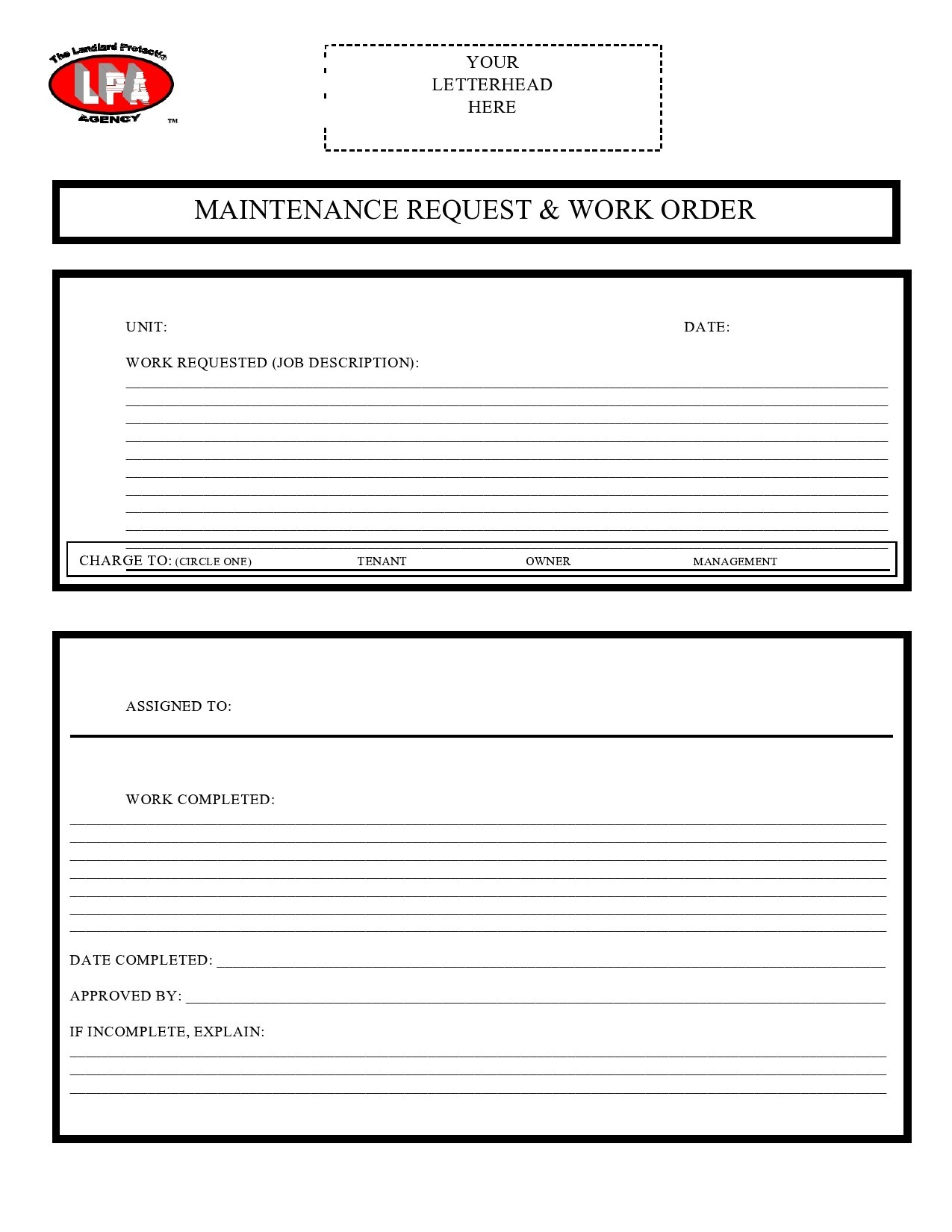 40 printable work order templates excel word pdf