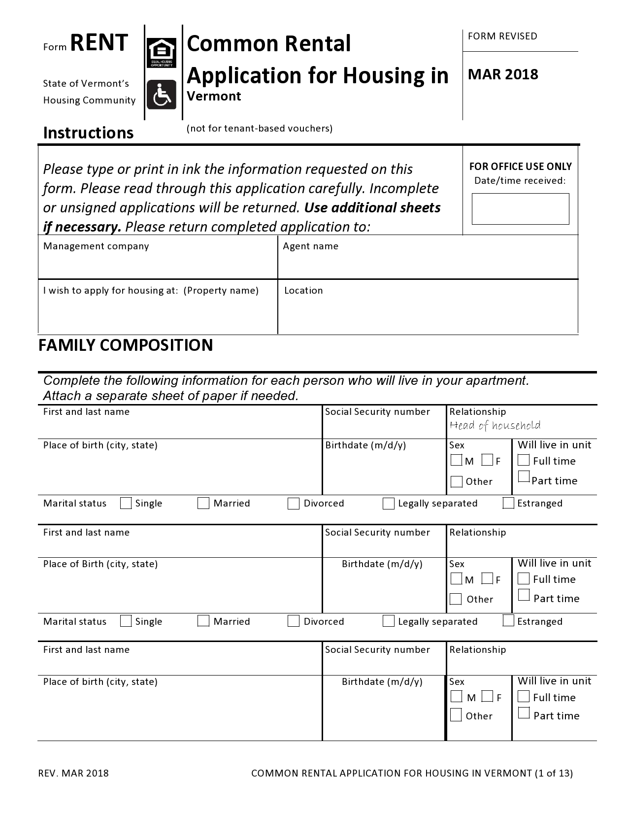 Housing Rental Application Template