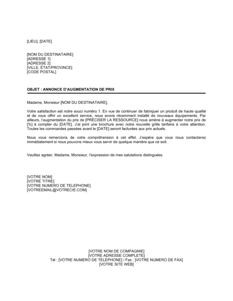 Ce modèle de lettre type est un exemple générique dans la catégorie entreprise. Annonce D Augmentation De Prix Modeles Exemples Pdf Biztree Com