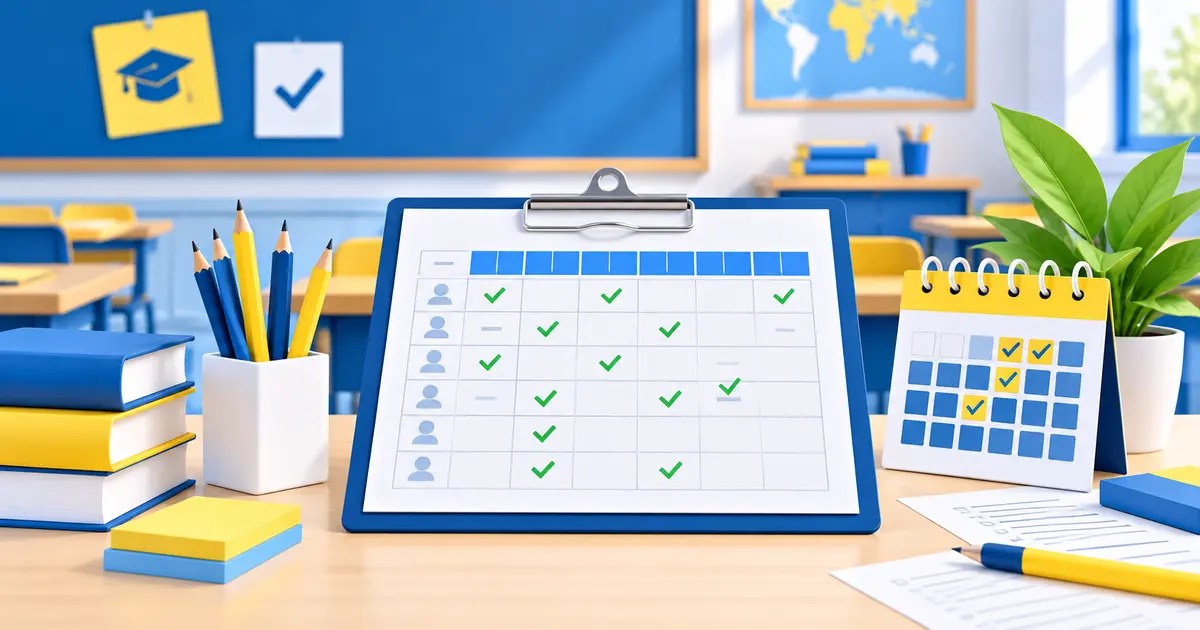 Professional attendance sheet with classroom checklist and calendar