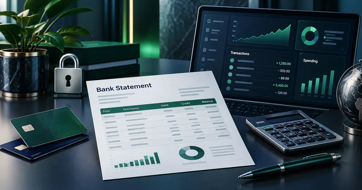 Secure bank statement with transaction dashboard and calculator