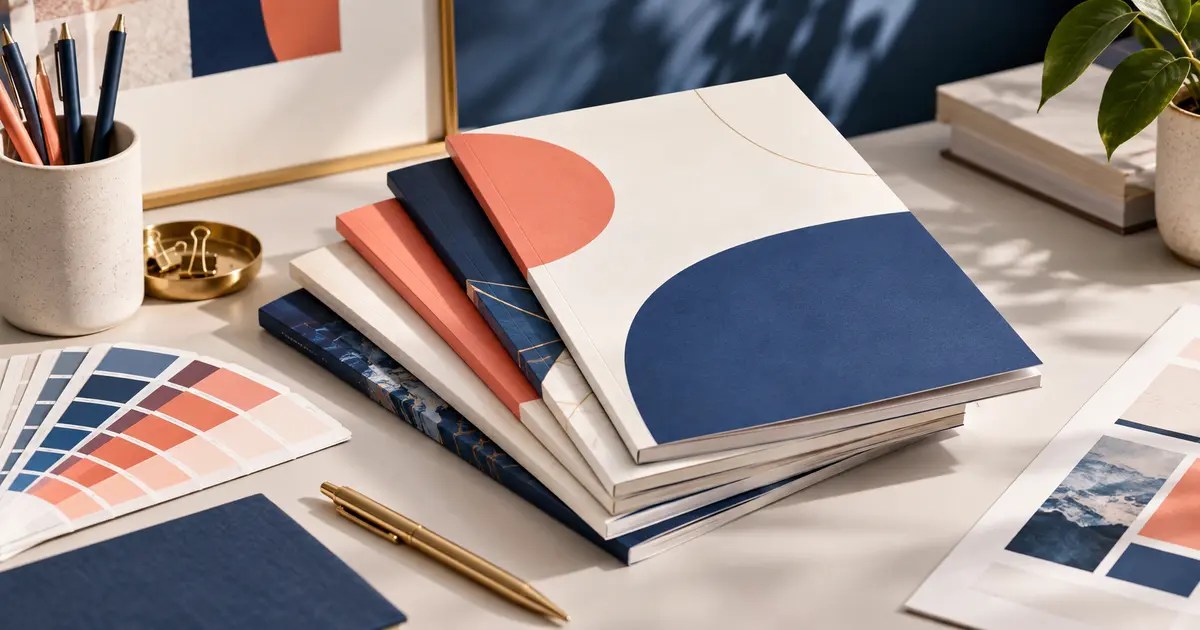 Professional report cover page designs with typography tools and color swatches