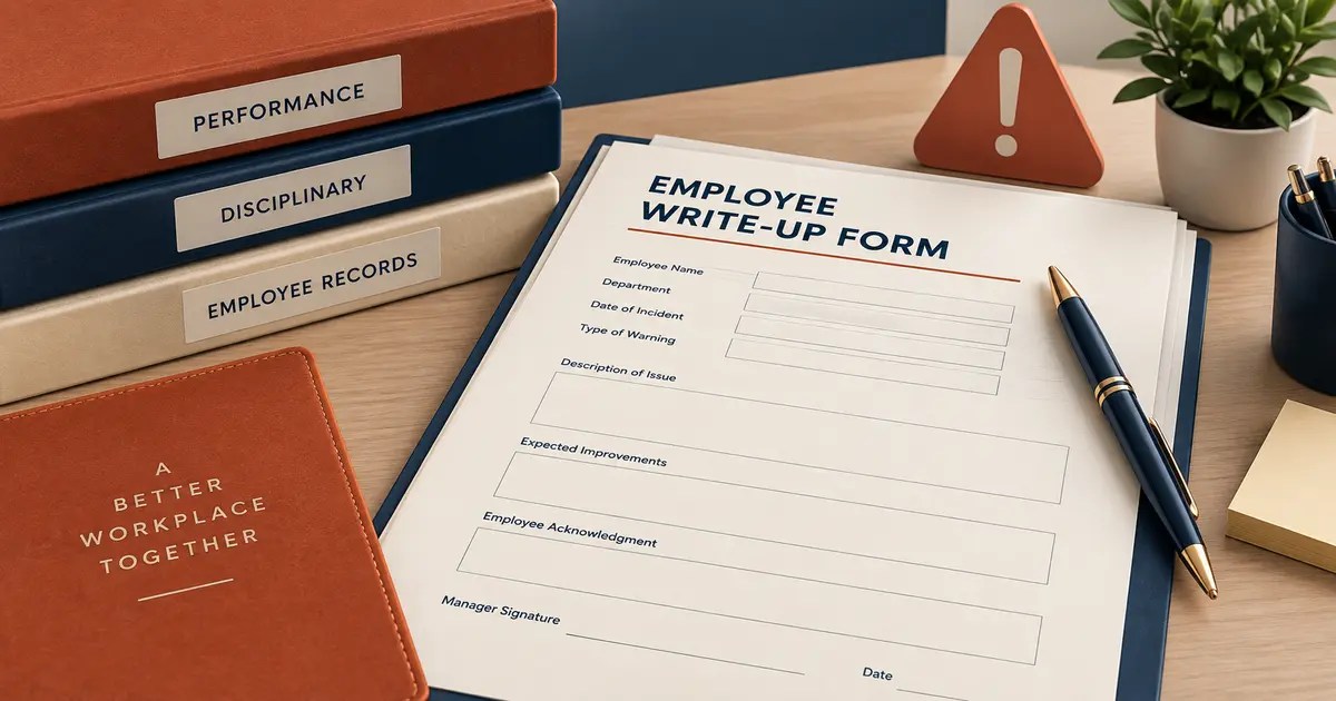 Employee write-up form and professional HR performance review workspace